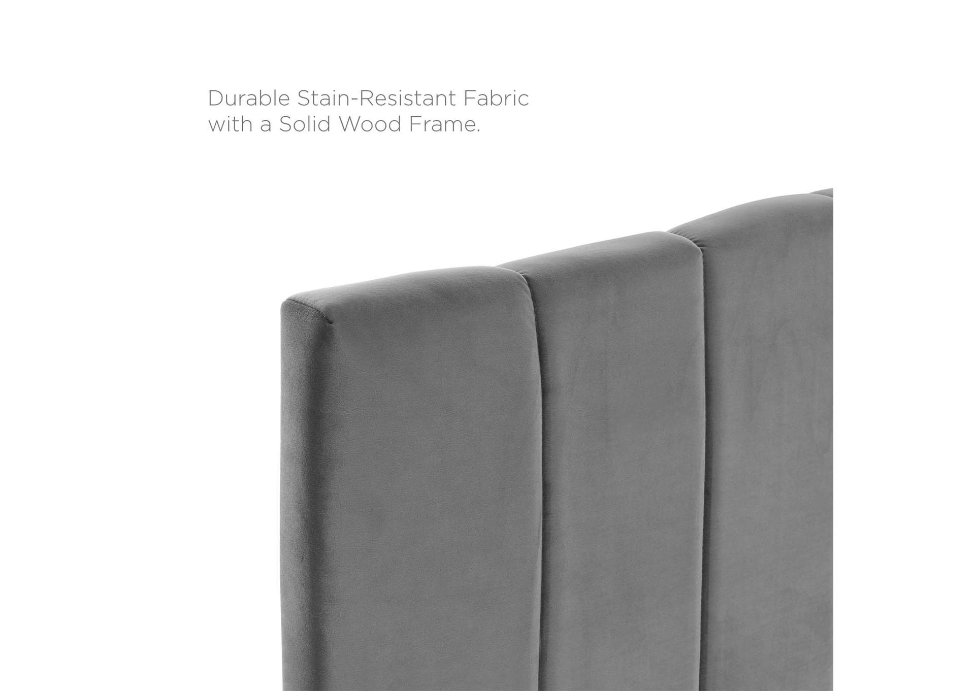 Camilla Charcoal Channel Tufted Full/Queen Performance Velvet Headboard,Modway