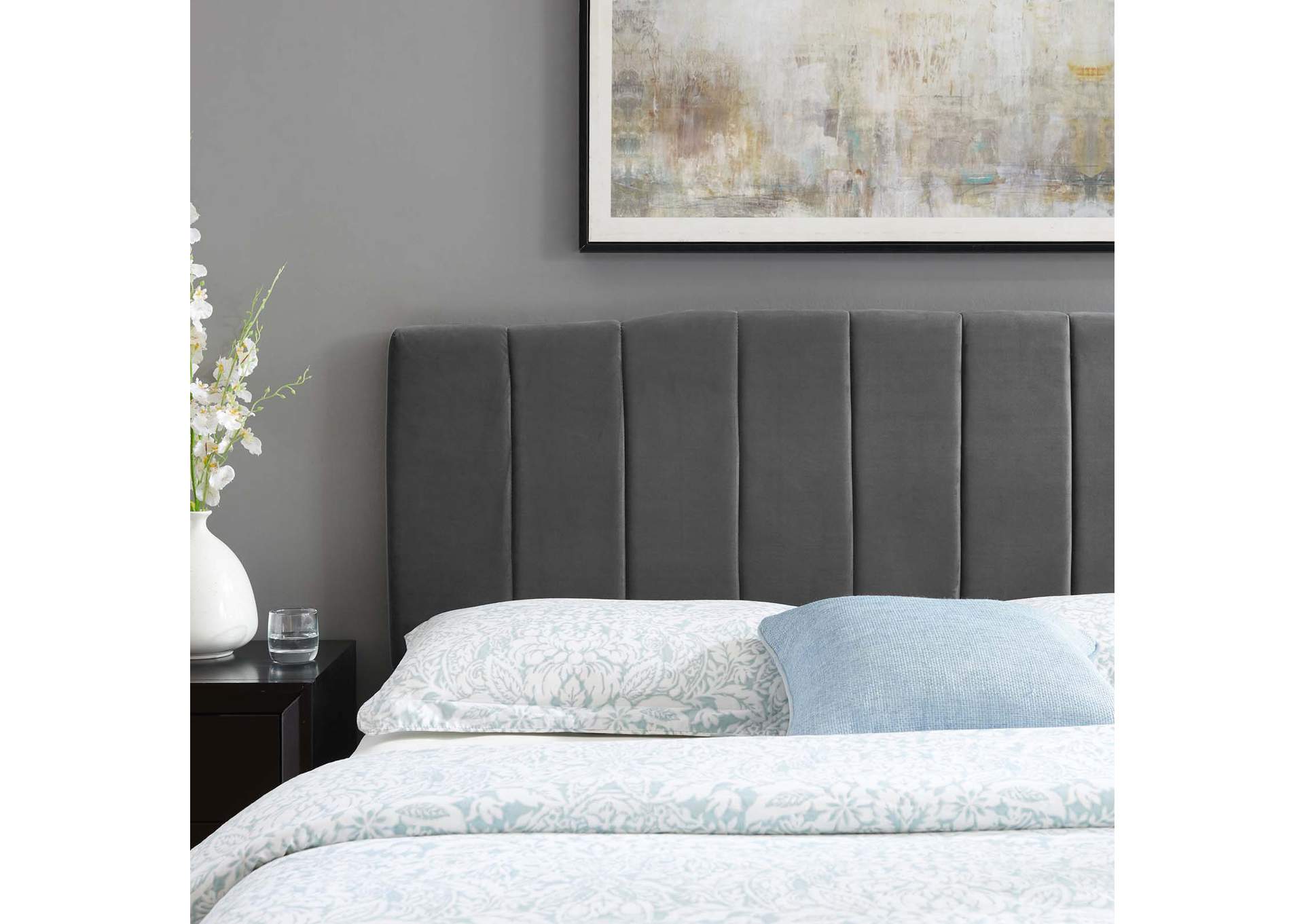 Camilla Charcoal Channel Tufted Full/Queen Performance Velvet Headboard,Modway