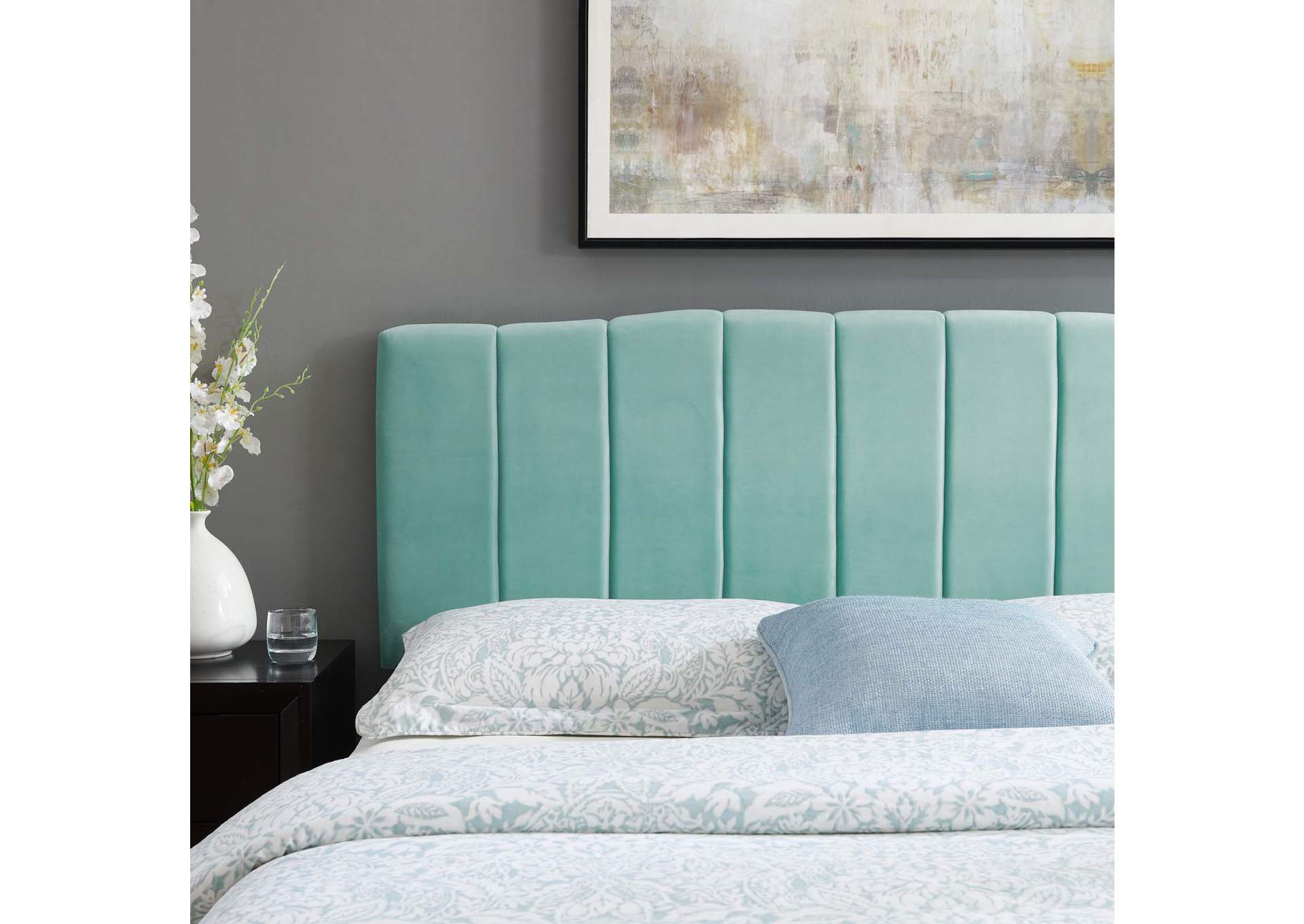 Camilla Mint Channel Tufted Full/Queen Performance Velvet Headboard,Modway