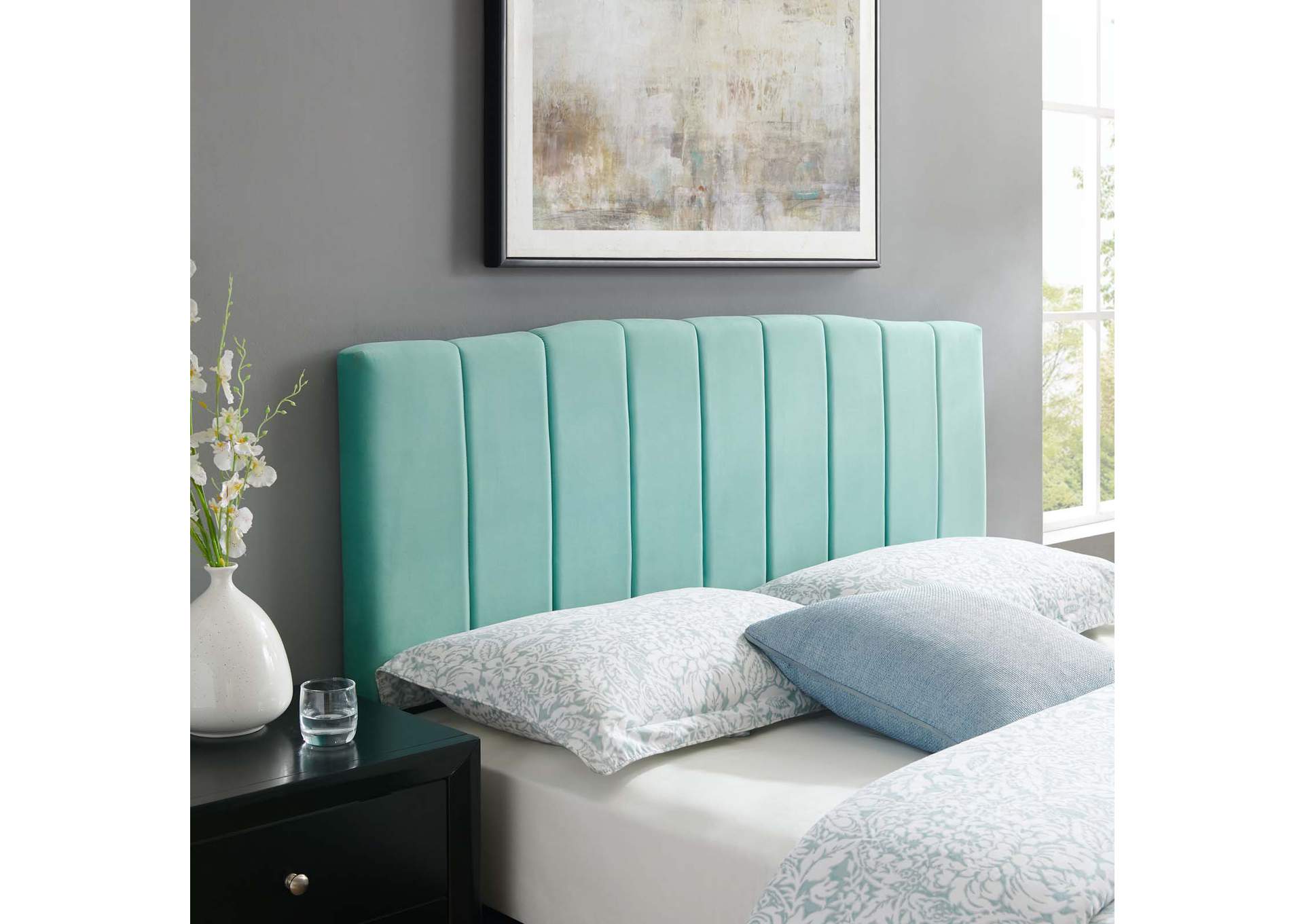 Camilla Mint Channel Tufted Full/Queen Performance Velvet Headboard,Modway