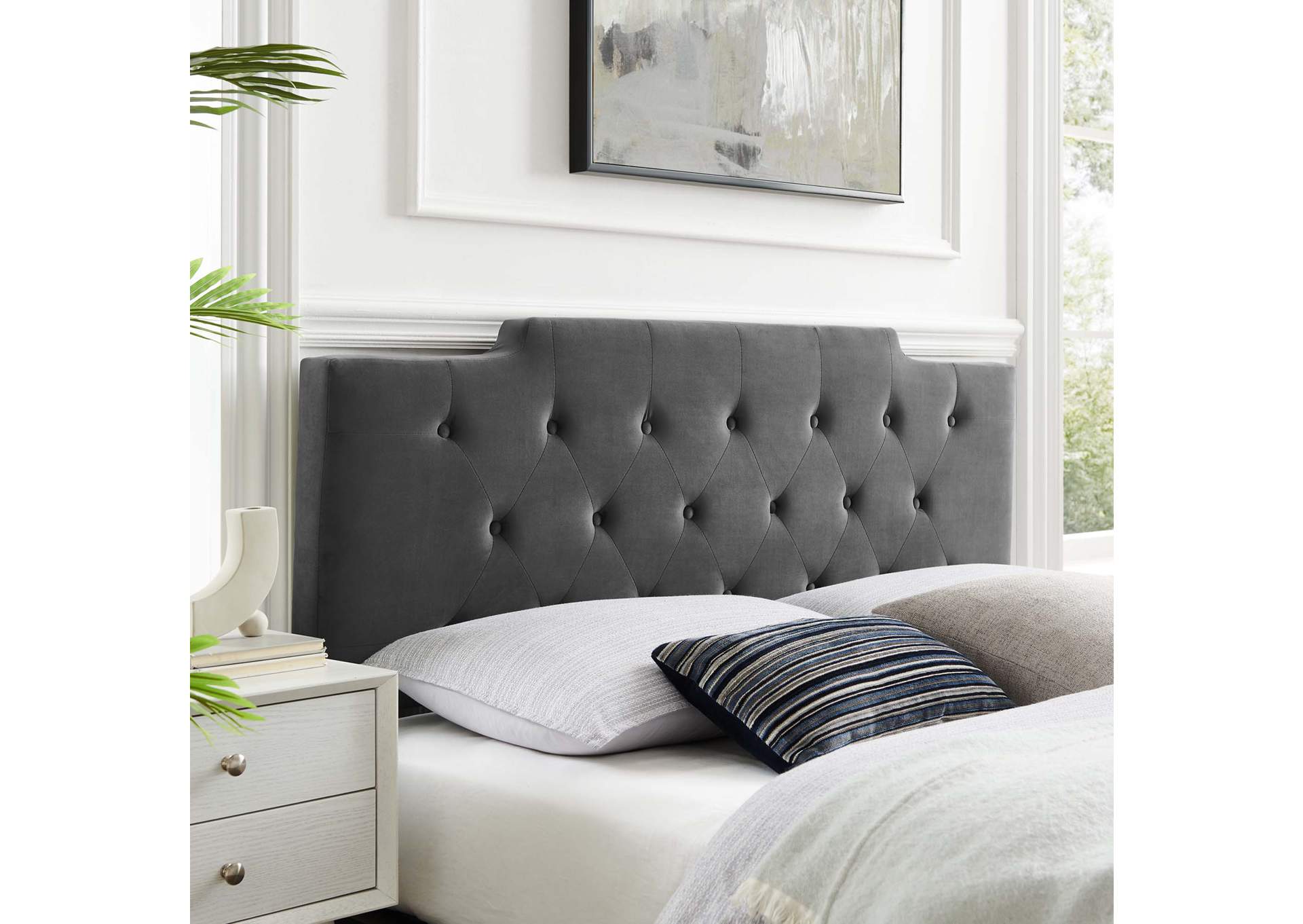 Juliet Charcoal Tufted Full/Queen Performance Velvet Headboard,Modway
