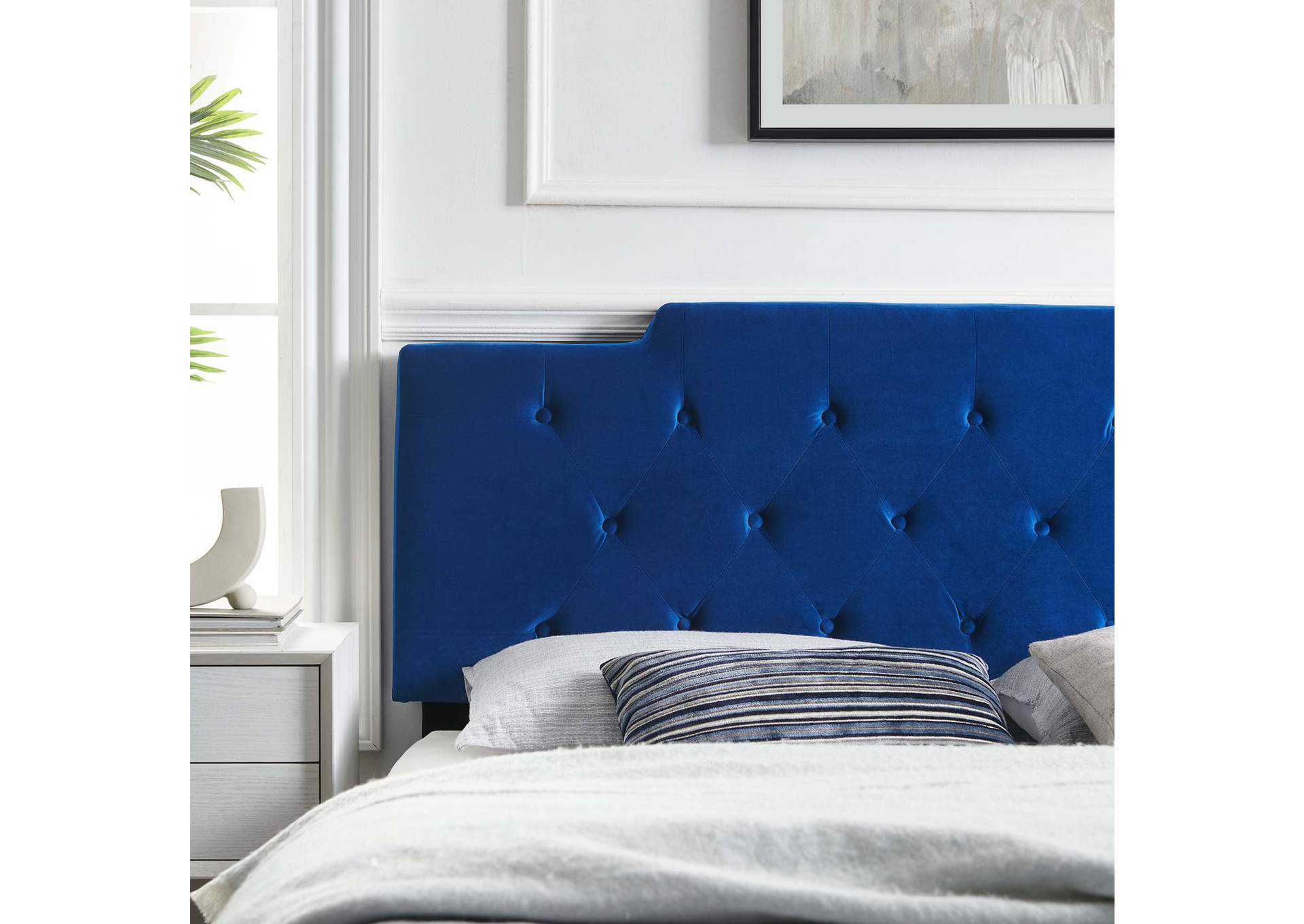 Juliet Navy Tufted Full/Queen Performance Velvet Headboard,Modway