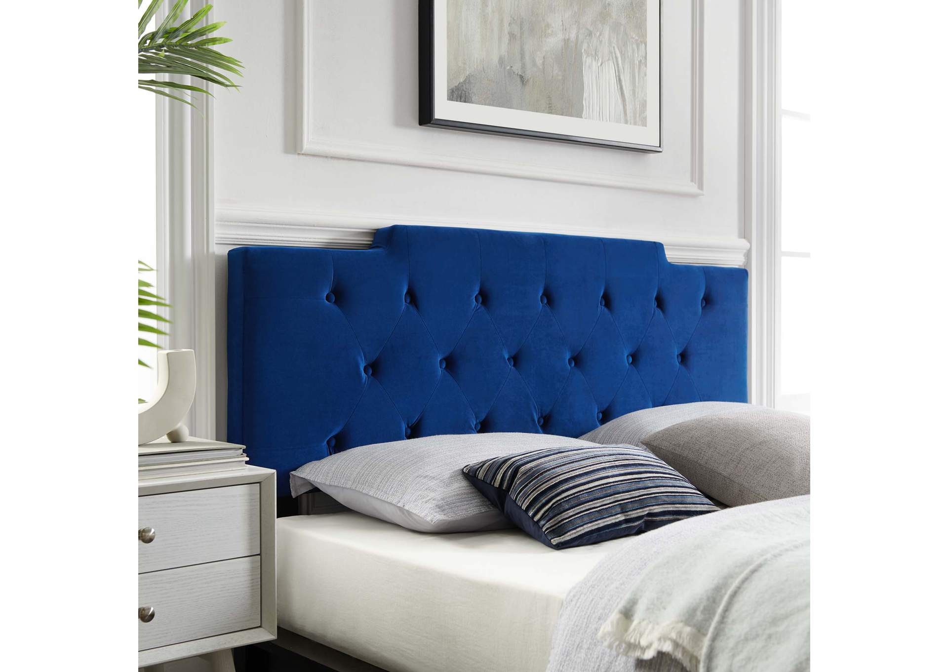 Juliet Navy Tufted Full/Queen Performance Velvet Headboard,Modway