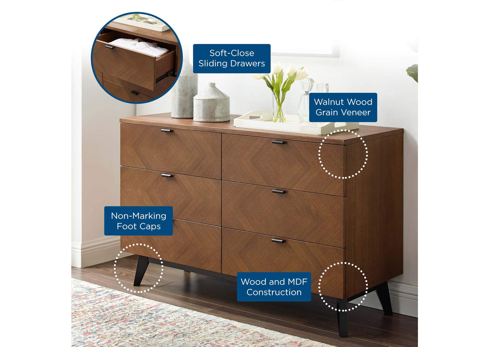 Walnut Kali Wood Dresser,Modway