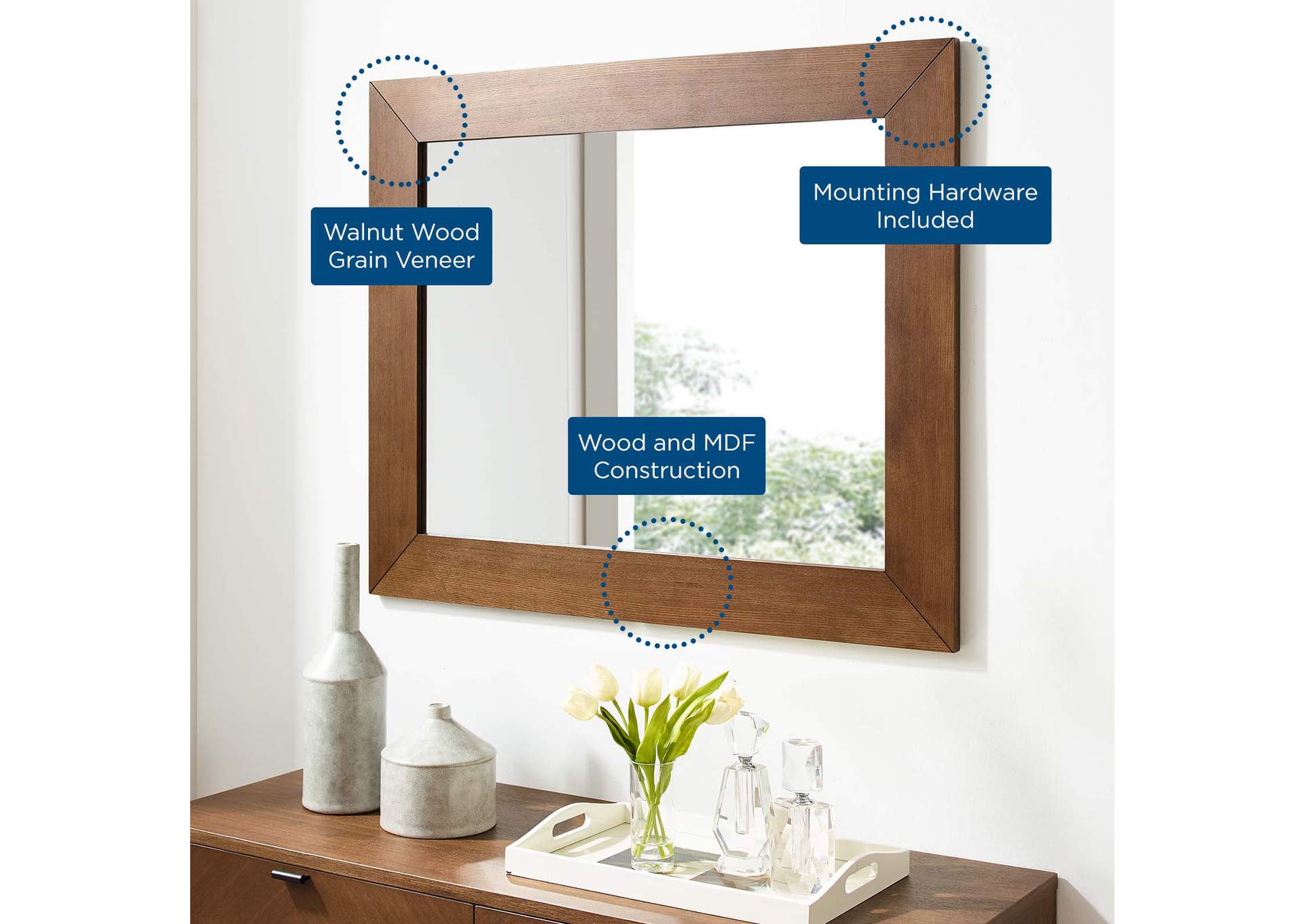 Kali Walnut Wall Mirror,Modway