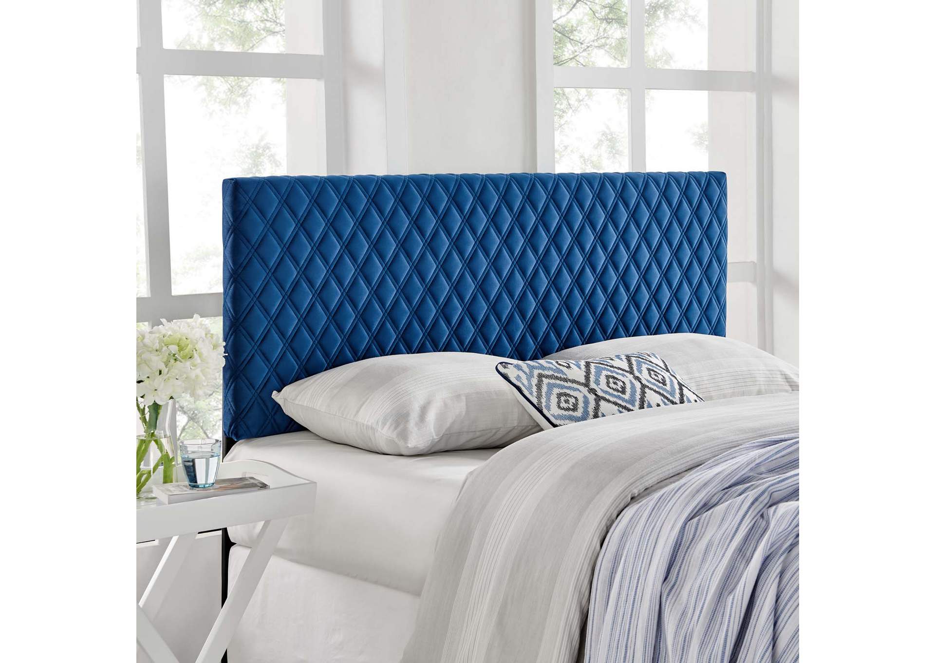 Angela Navy Twin Performance Velvet Headboard,Modway