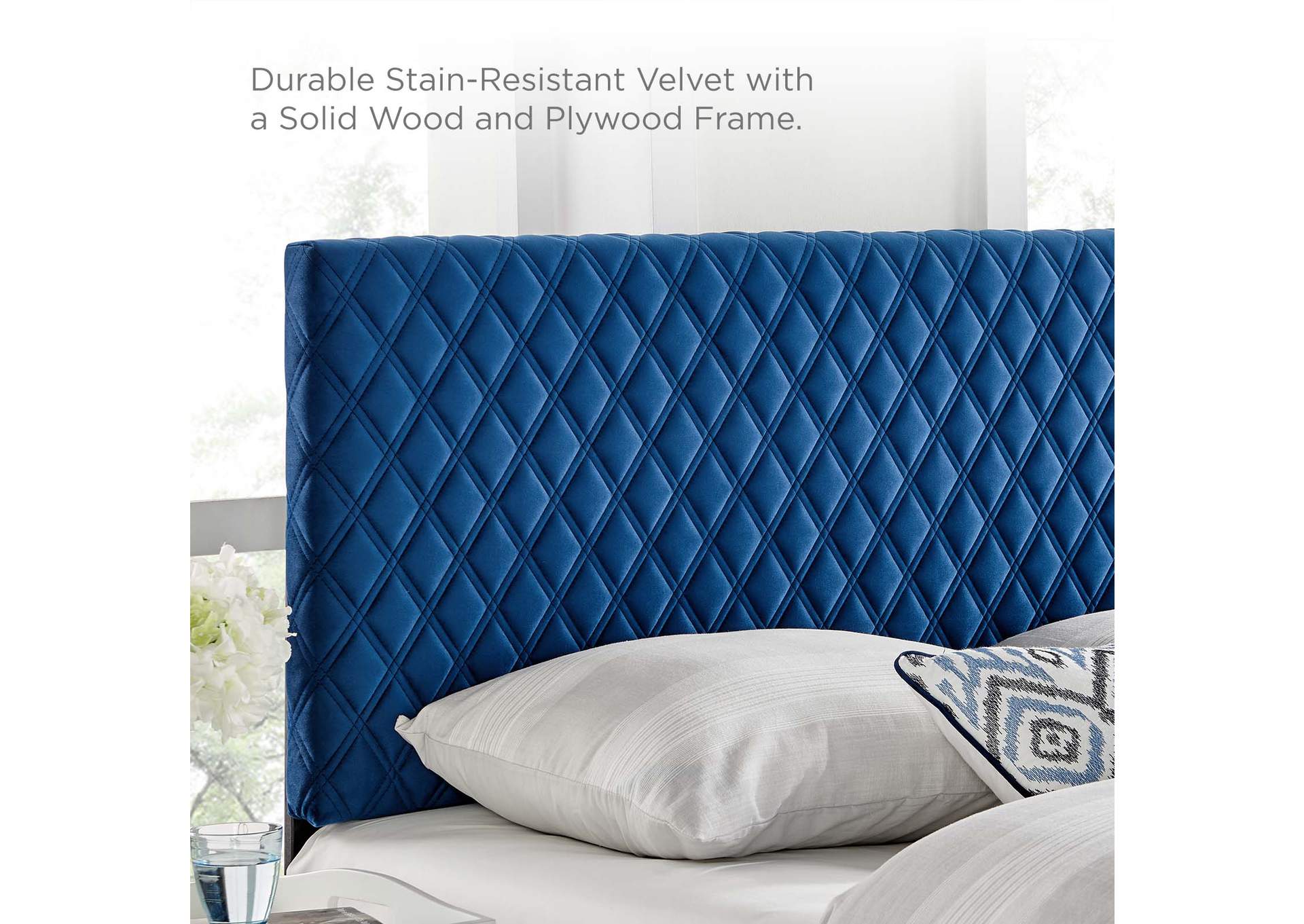 Angela Navy Full/Queen Performance Velvet Headboard,Modway