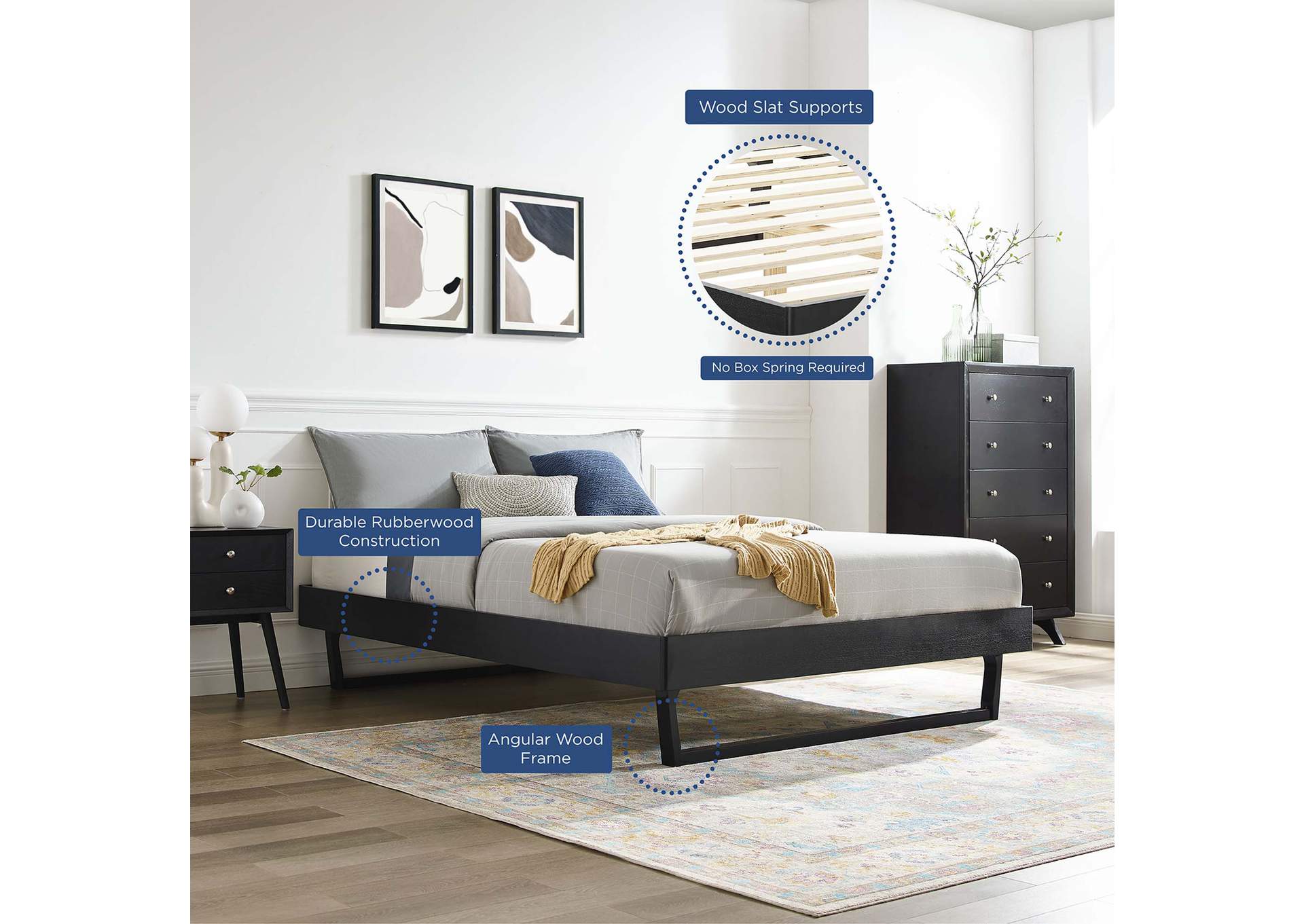 Black Billie Twin Wood Platform Bed Frame,Modway