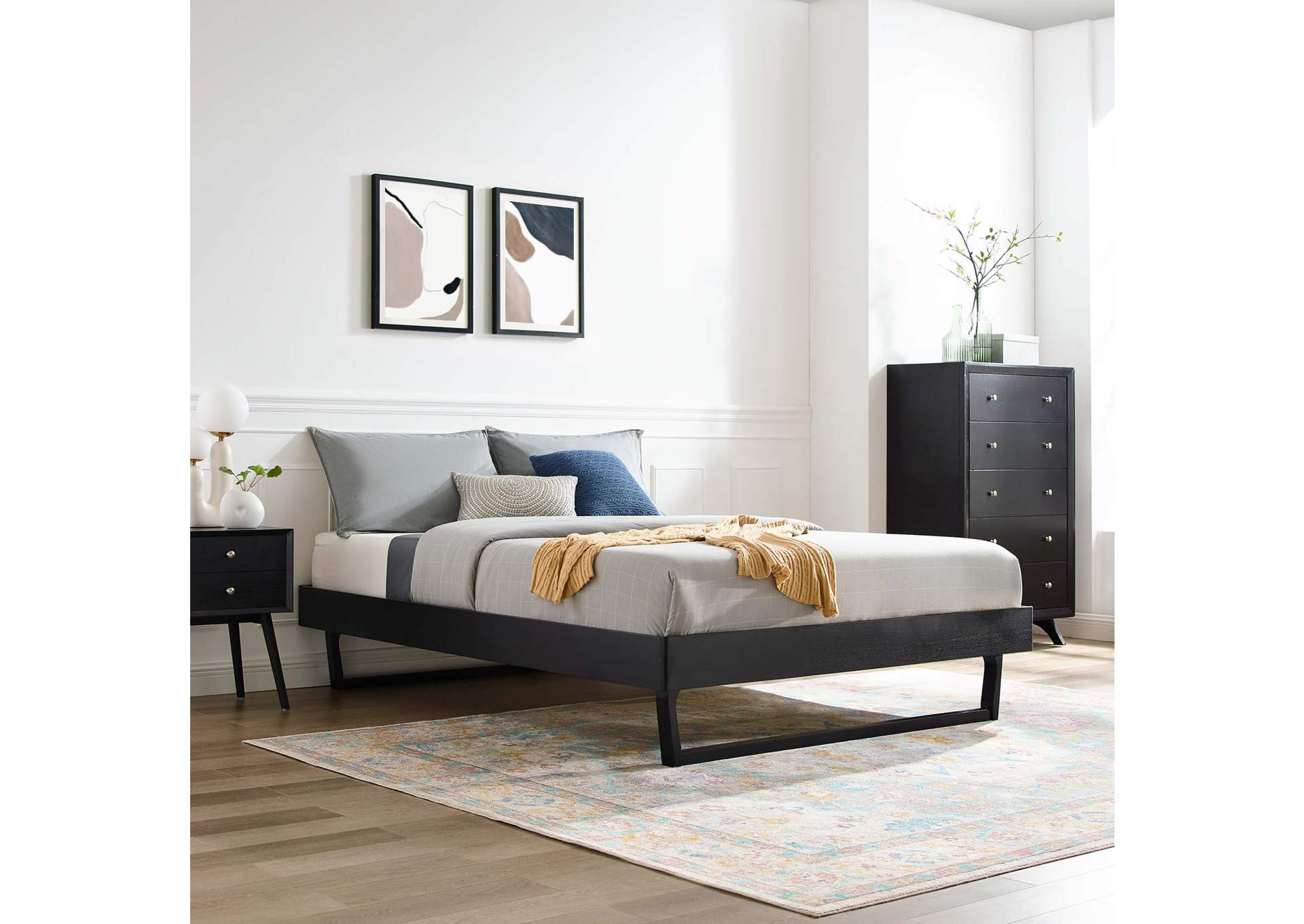 Black Billie Twin Wood Platform Bed Frame,Modway