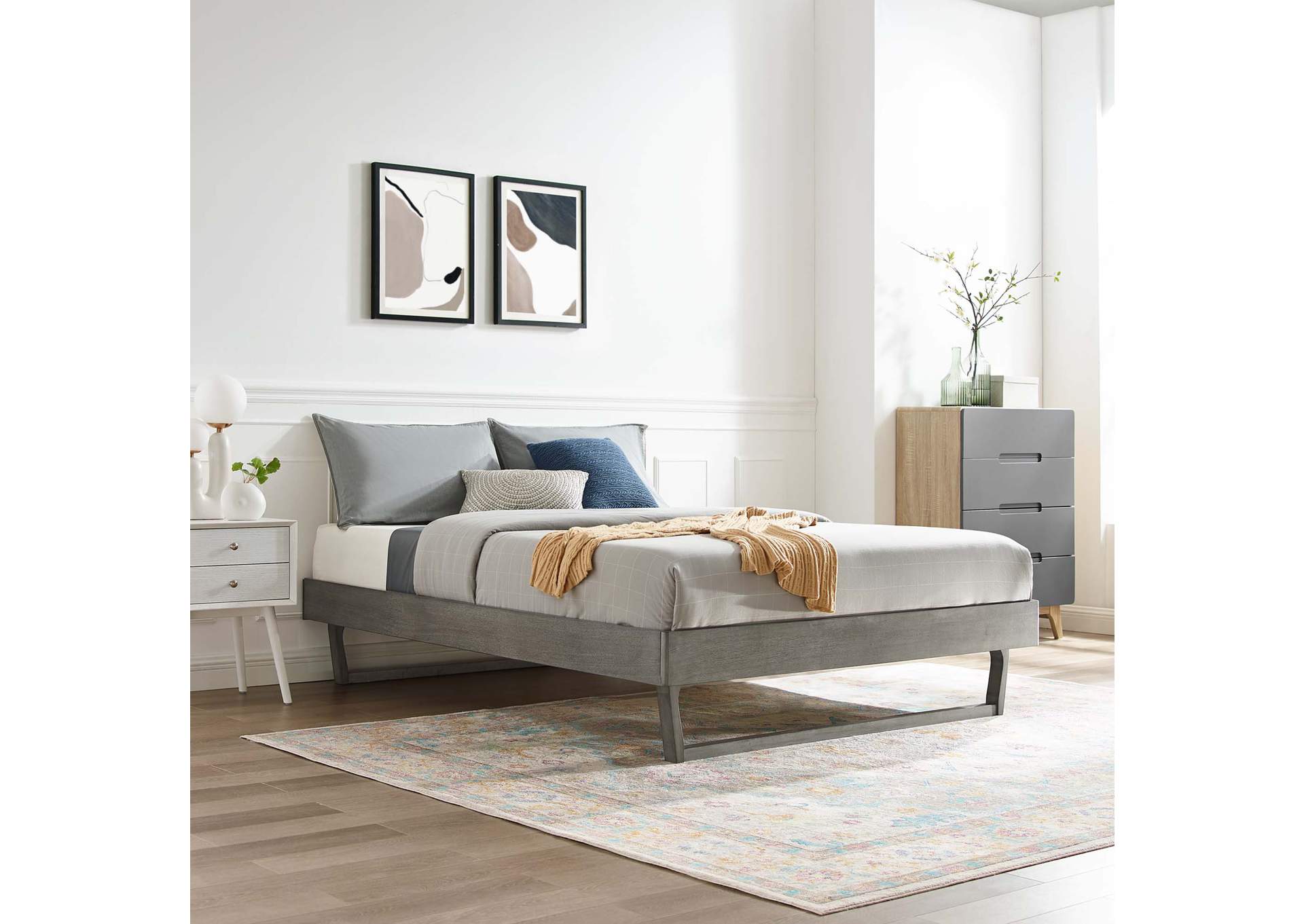 Gray Billie Twin Wood Platform Bed Frame,Modway