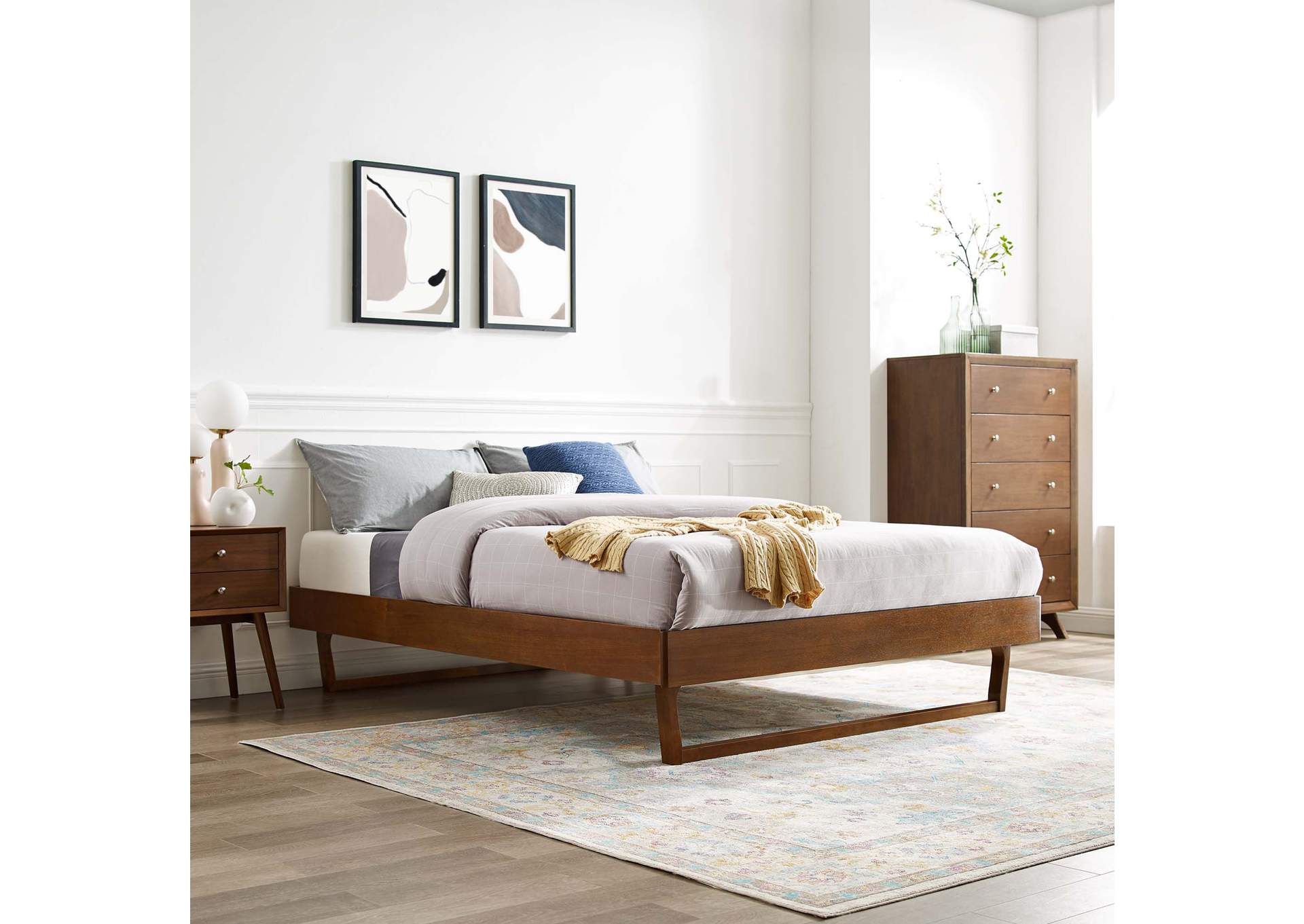 Walnut Billie Twin Wood Platform Bed Frame,Modway