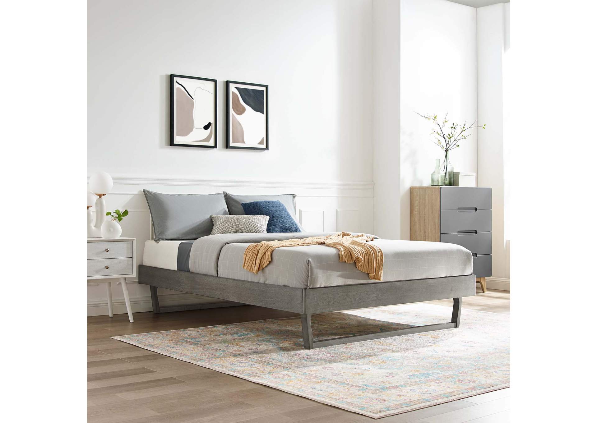 Gray Billie Queen Wood Platform Bed Frame,Modway