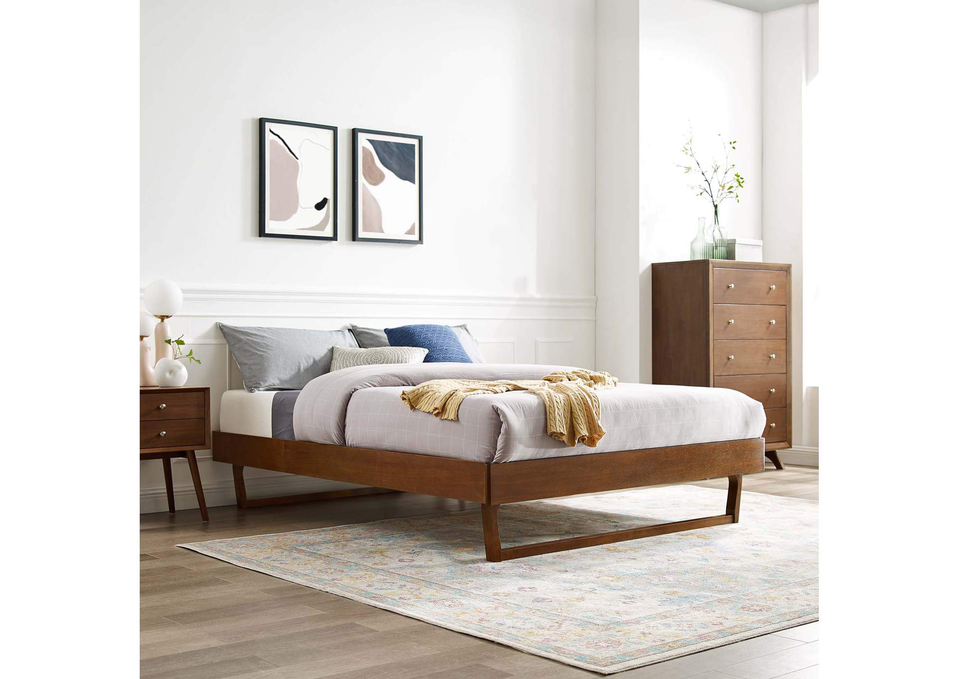 Walnut Billie Queen Wood Platform Bed Frame,Modway