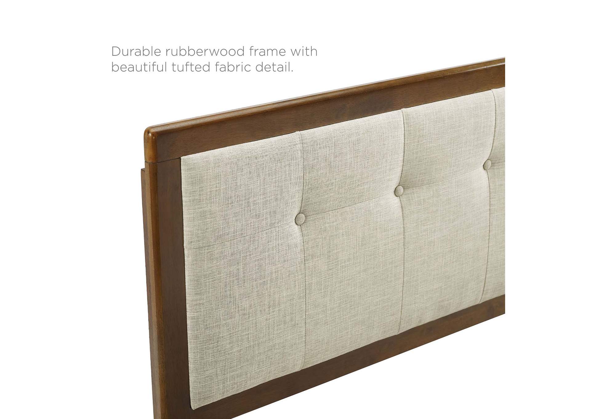 Draper Walnut Beige Tufted Twin Fabric and Wood Headboard,Modway