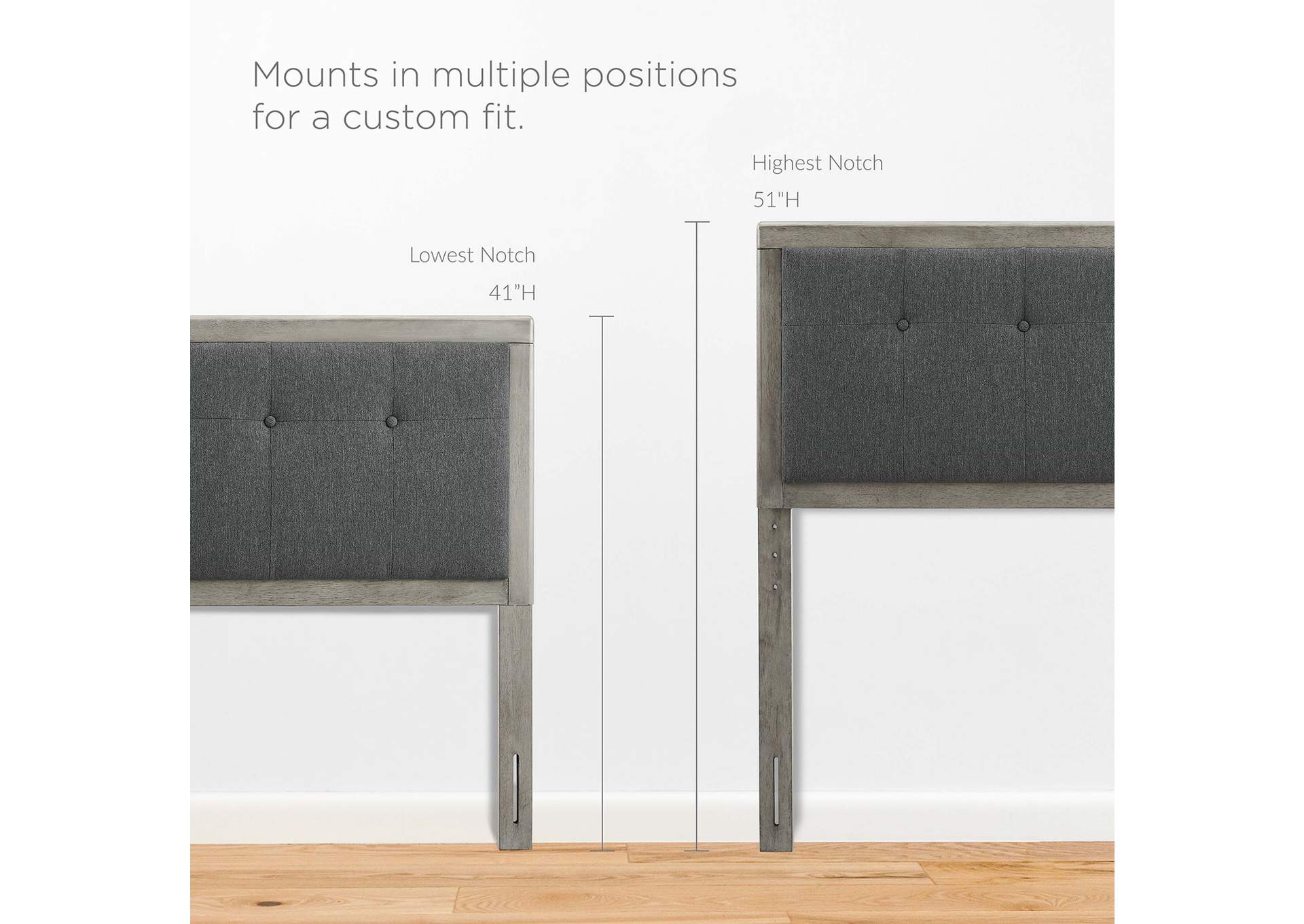 Draper Gray Charcoal Tufted Full Fabric and Wood Headboard,Modway