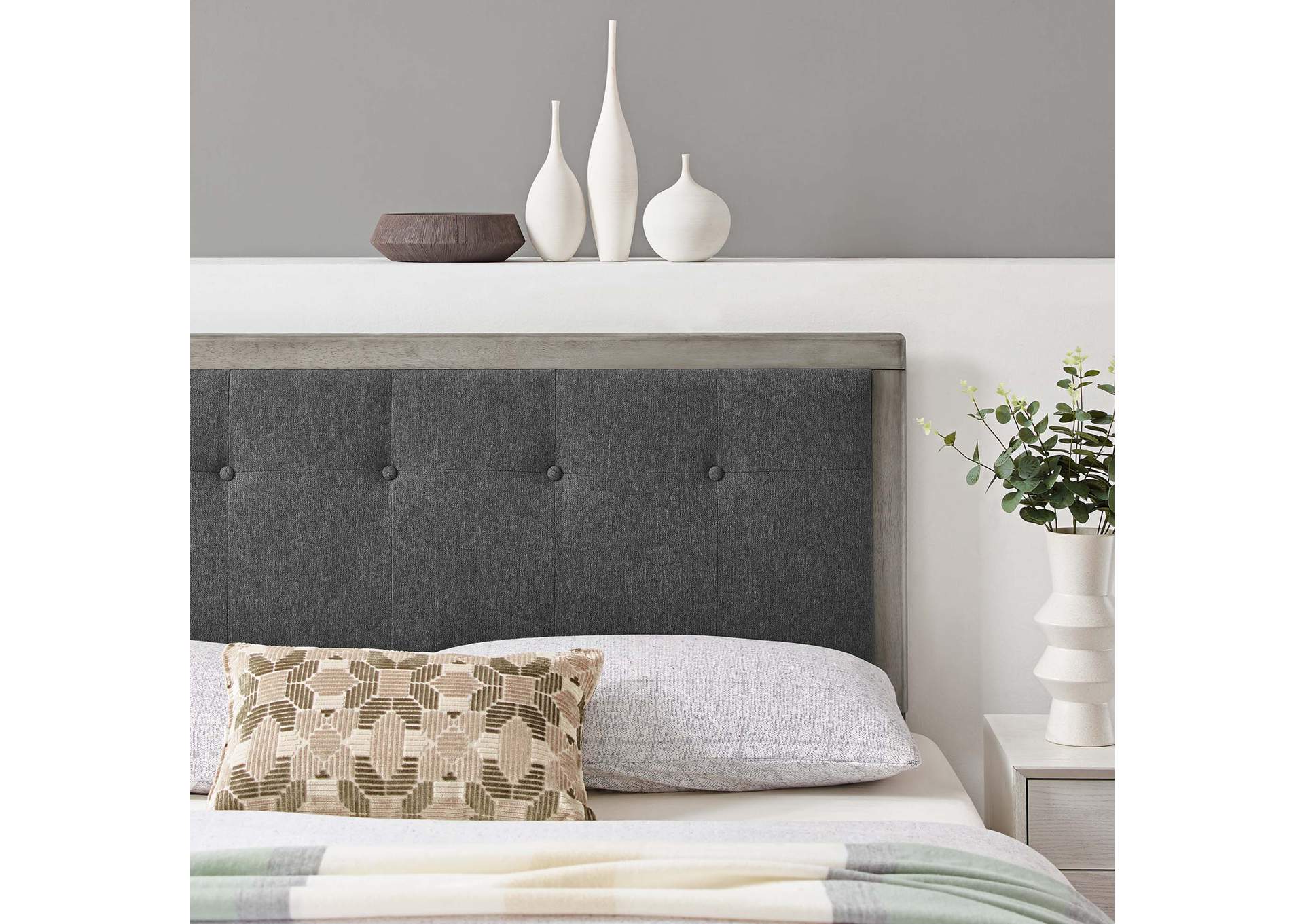 Draper Gray Charcoal Tufted Full Fabric and Wood Headboard,Modway