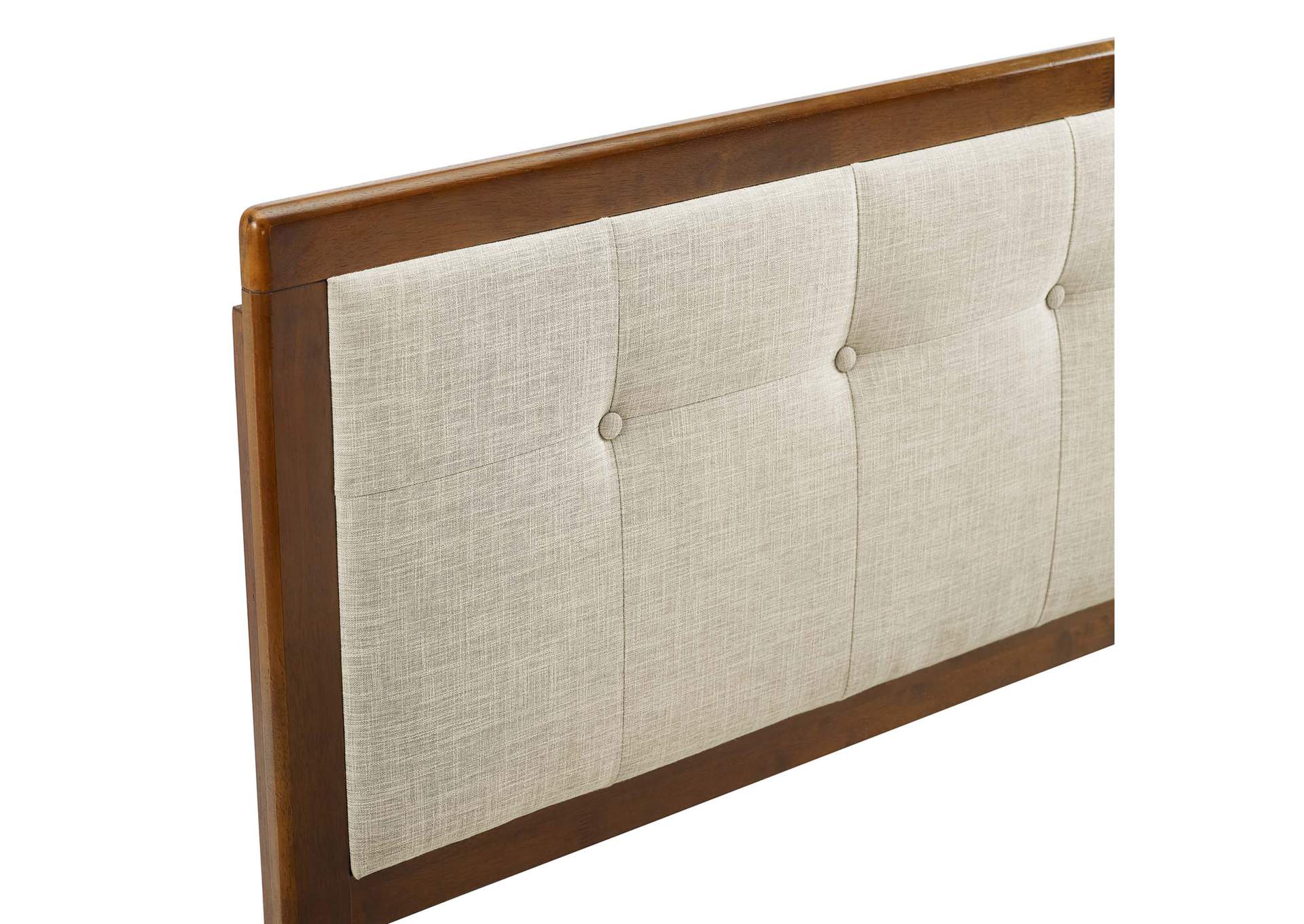 Draper Walnut Beige Tufted Full Fabric and Wood Headboard,Modway