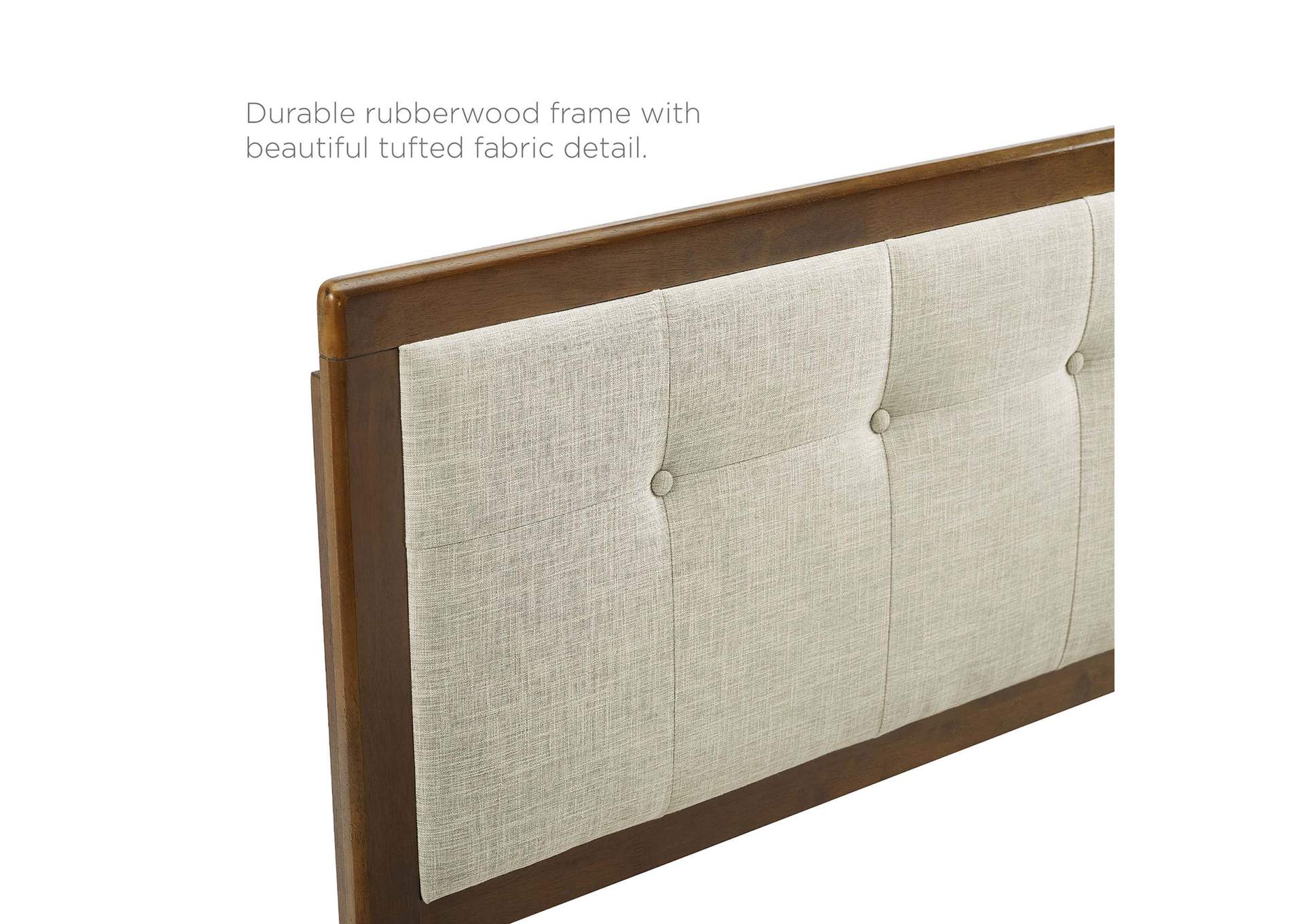 Draper Walnut Beige Tufted Full Fabric and Wood Headboard,Modway