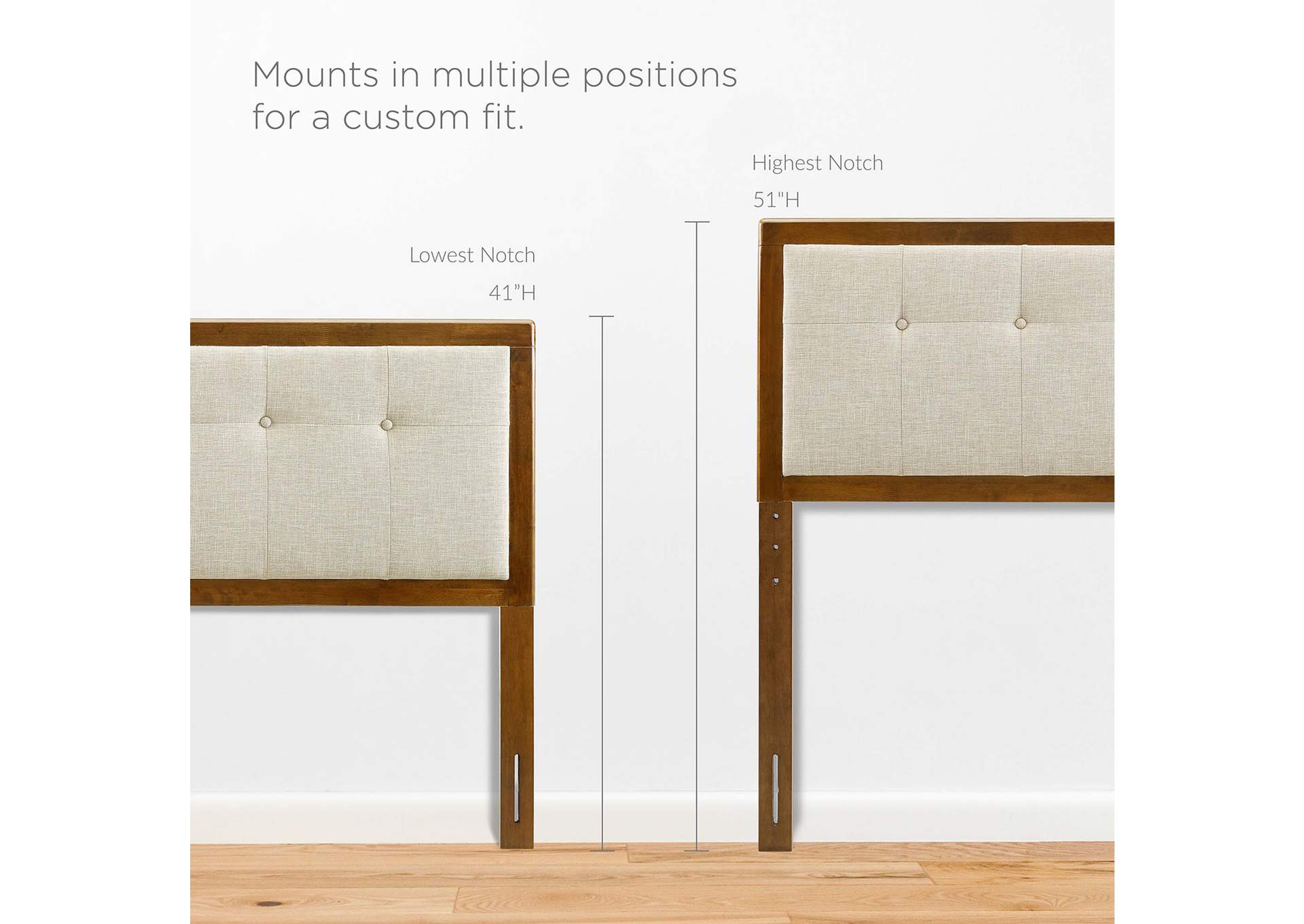 Draper Walnut Beige Tufted Full Fabric and Wood Headboard,Modway