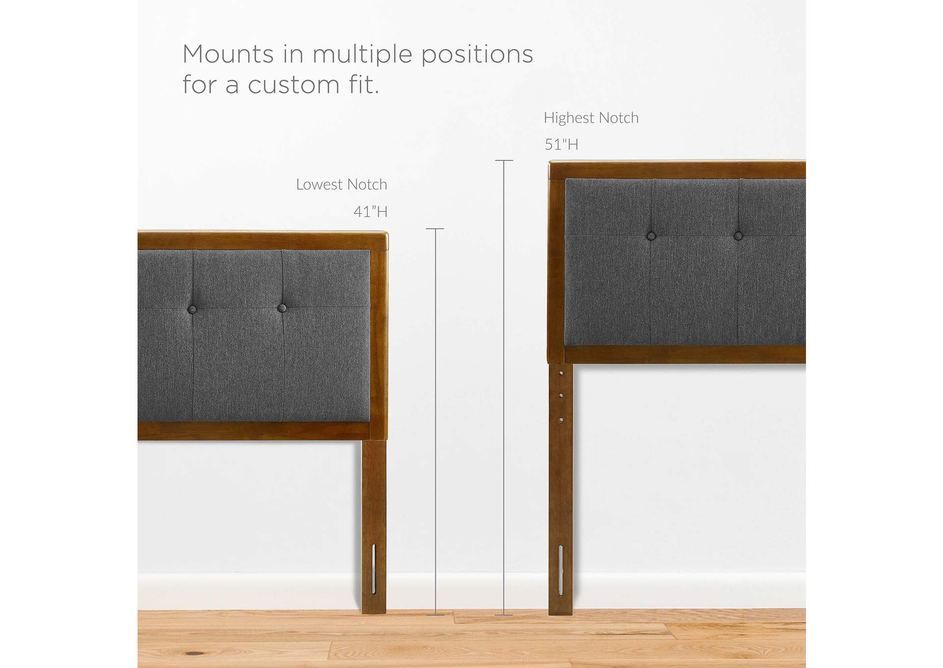 Draper Walnut Charcoal Tufted Full Fabric and Wood Headboard,Modway