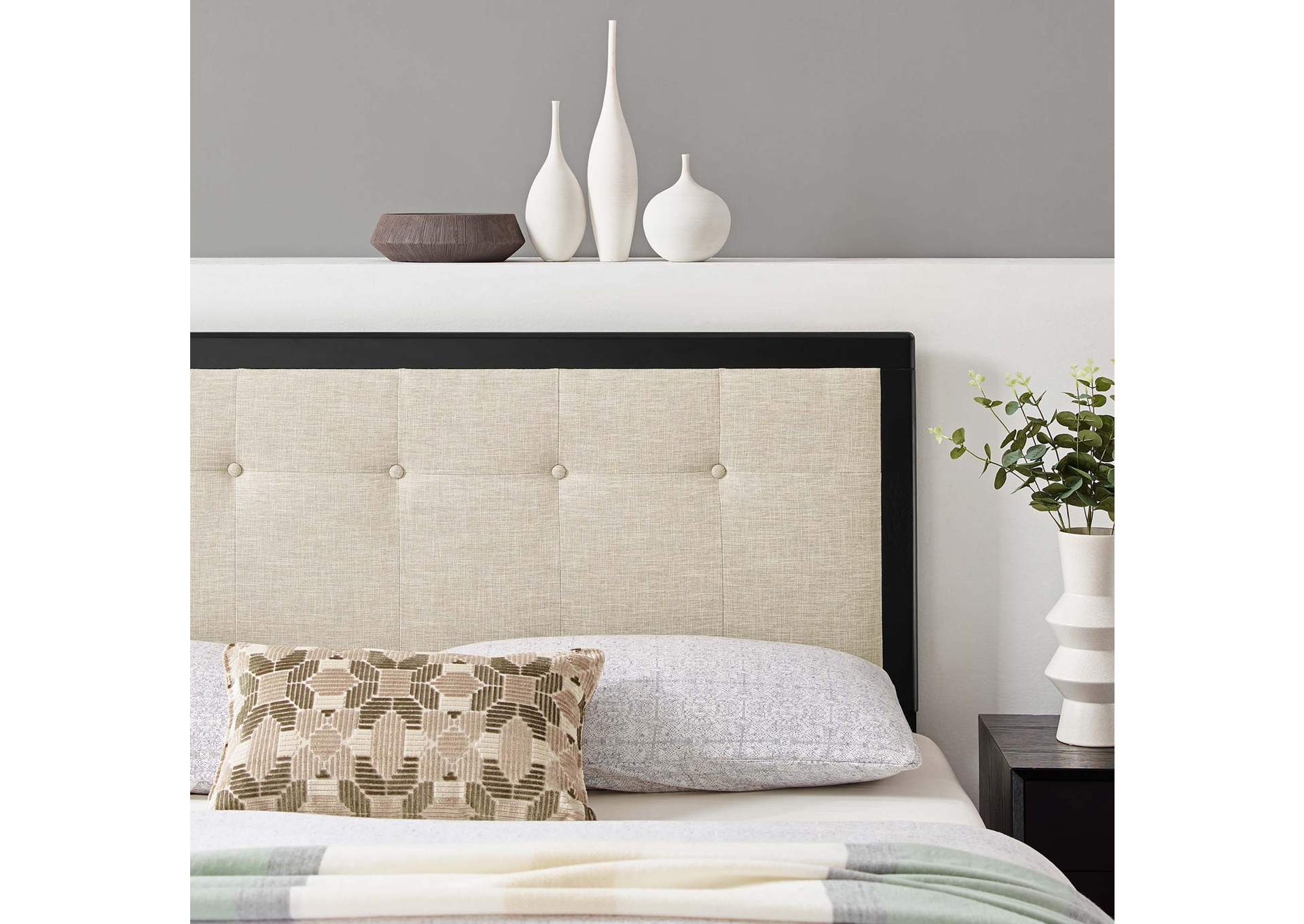 Draper Black Beige Tufted Queen Fabric and Wood Headboard,Modway