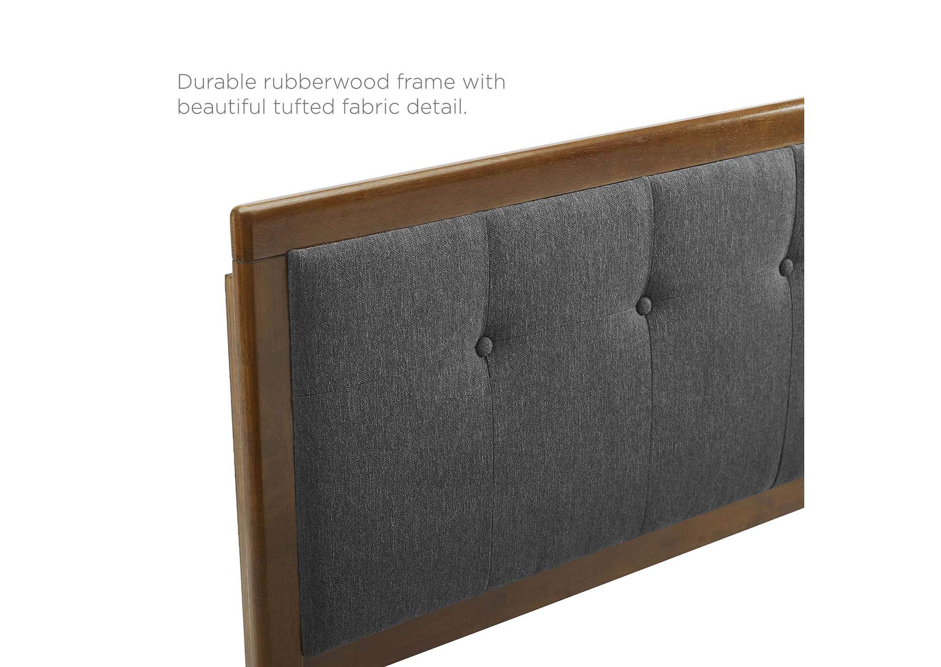 Draper Walnut Charcoal Tufted Queen Fabric and Wood Headboard,Modway