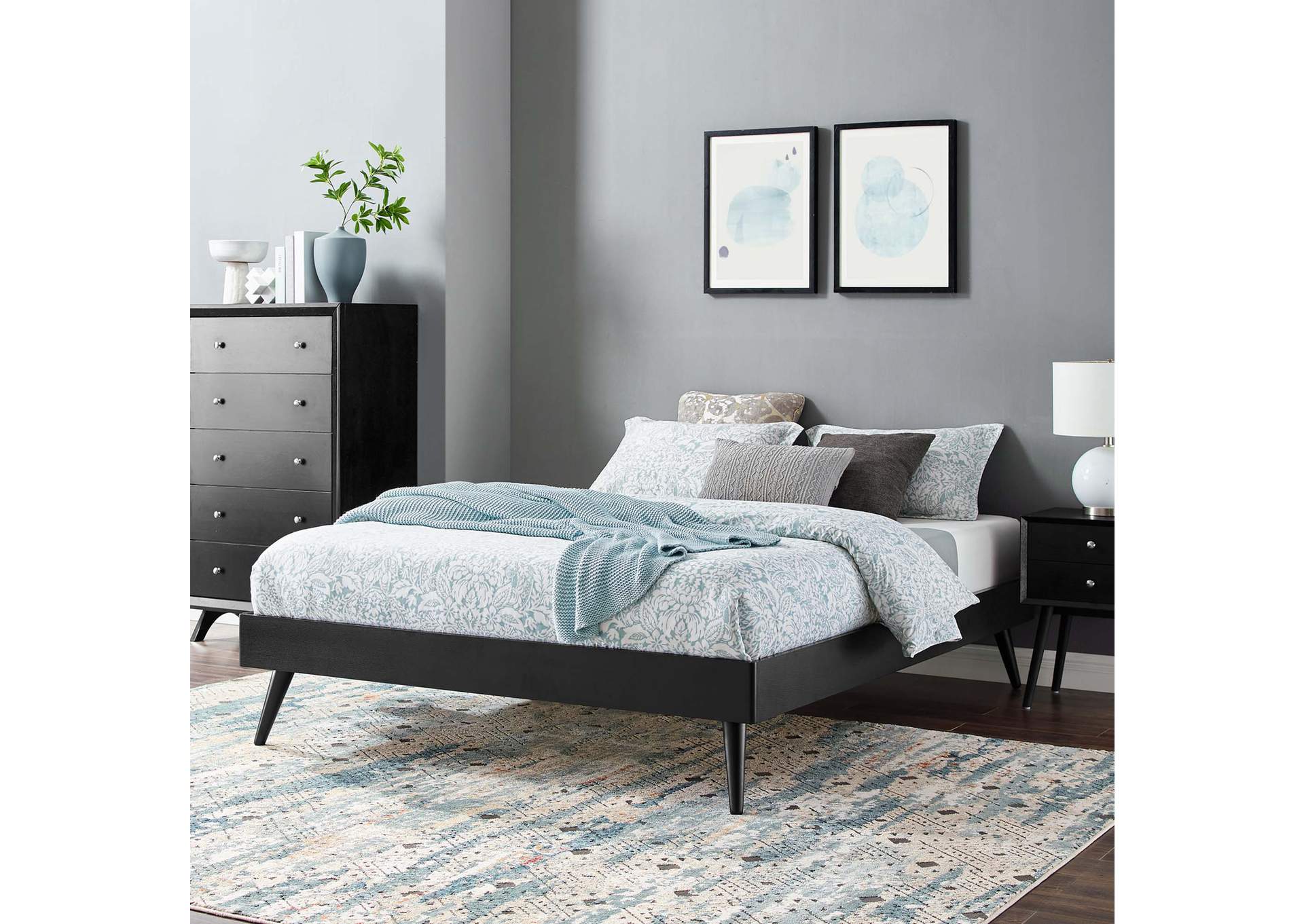 Black Margo Twin Wood Platform Bed Frame,Modway