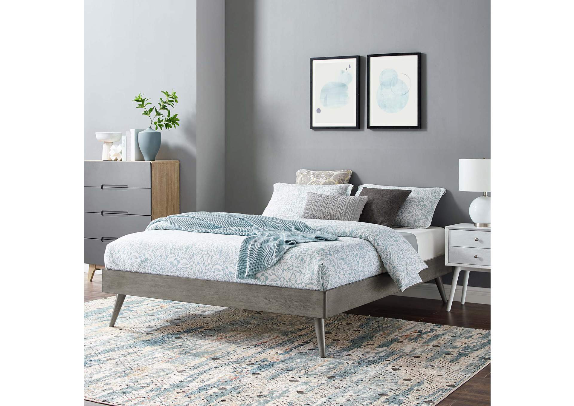 Gray Margo Twin Wood Platform Bed Frame,Modway