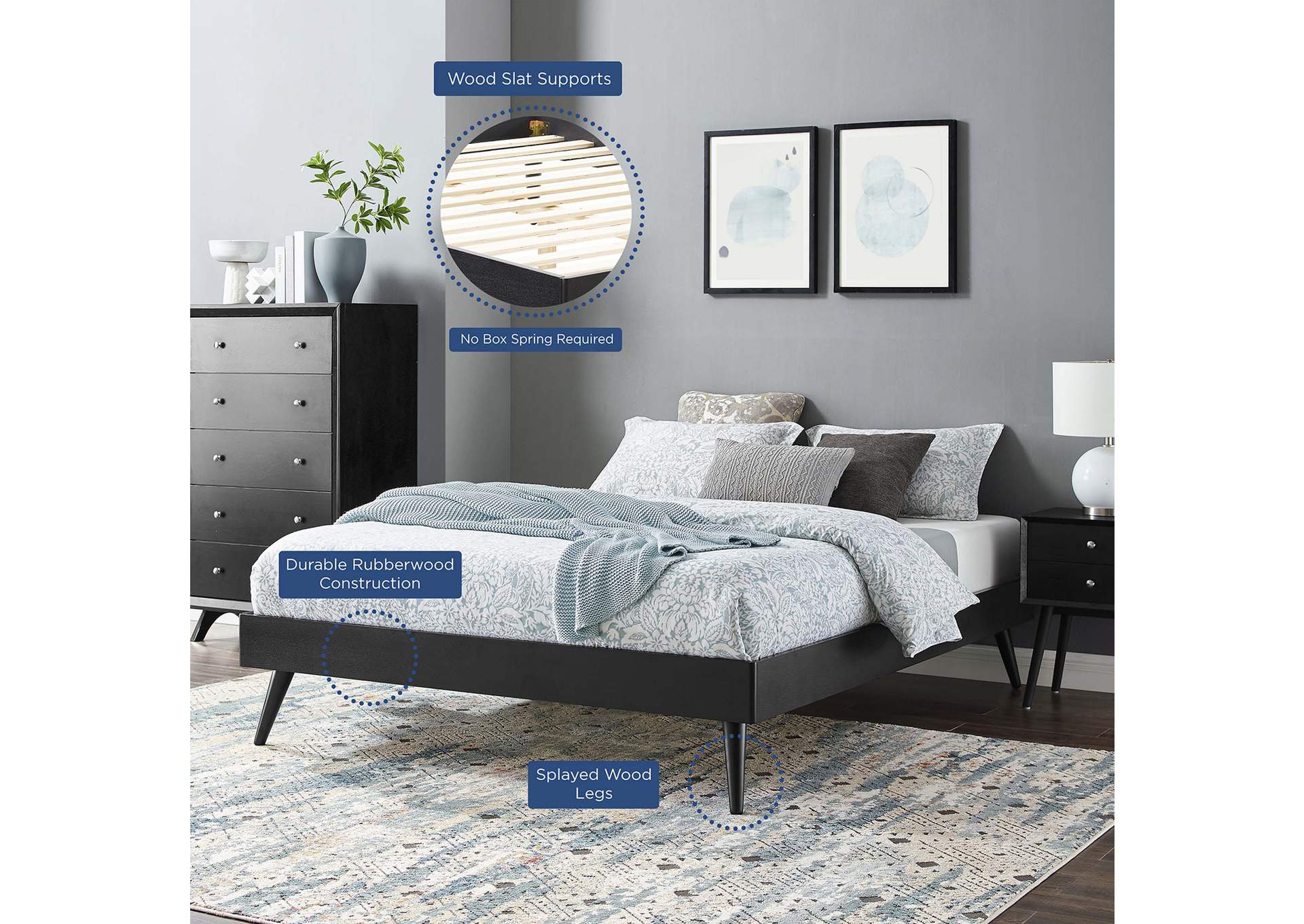 Black Margo Queen Wood Platform Bed Frame,Modway