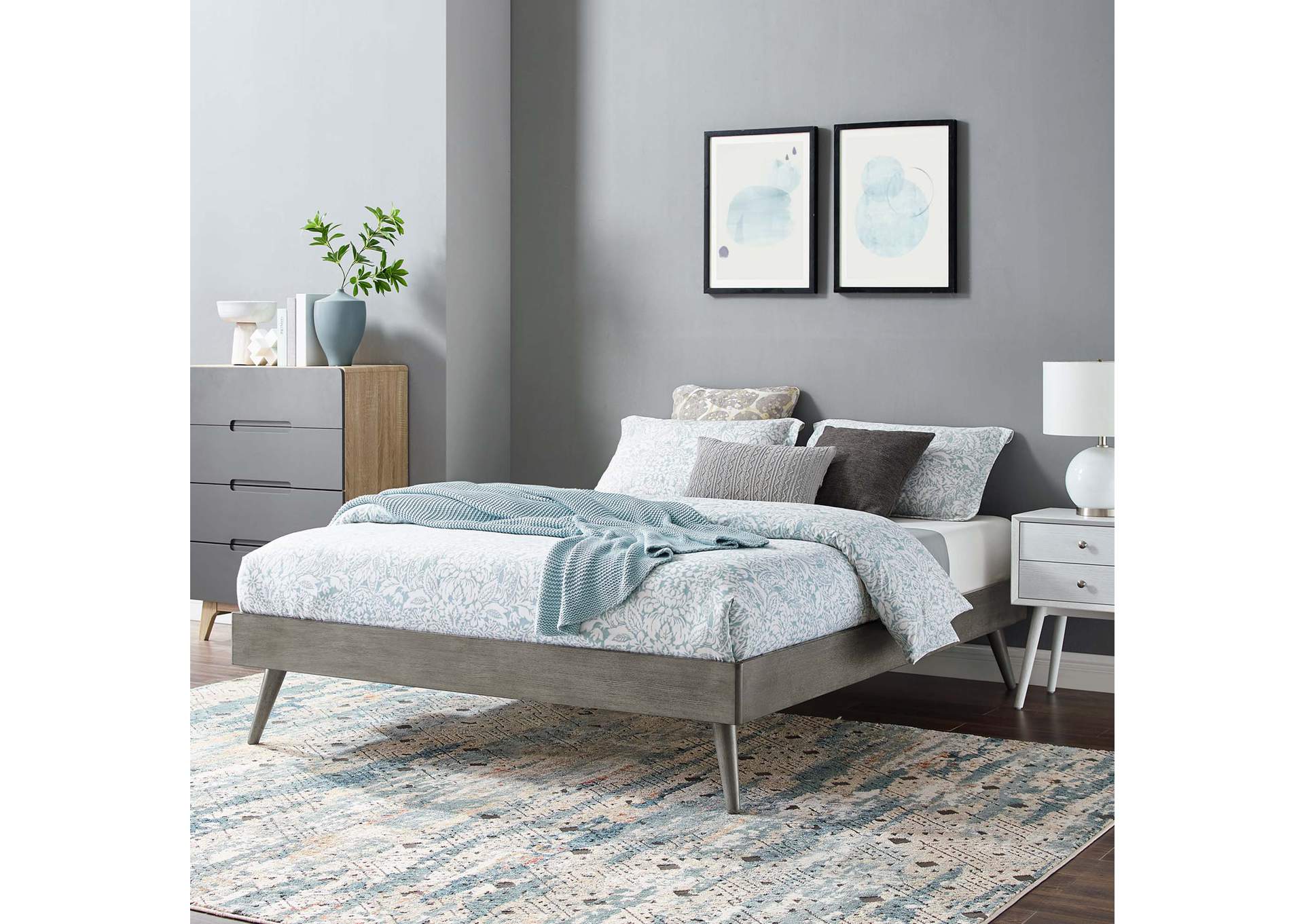Gray Margo Queen Wood Platform Bed Frame,Modway