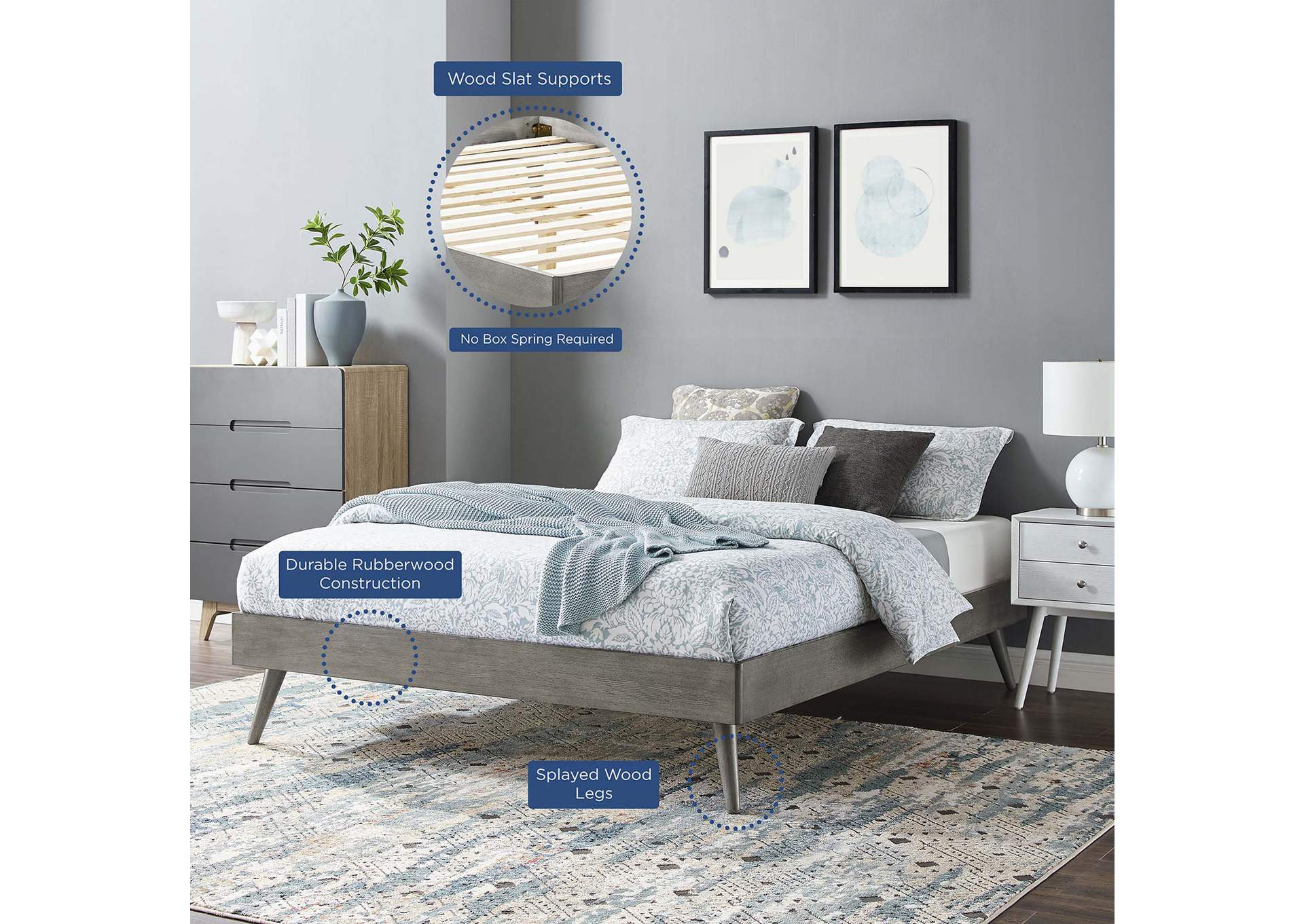 Gray Margo King Wood Platform Bed Frame,Modway