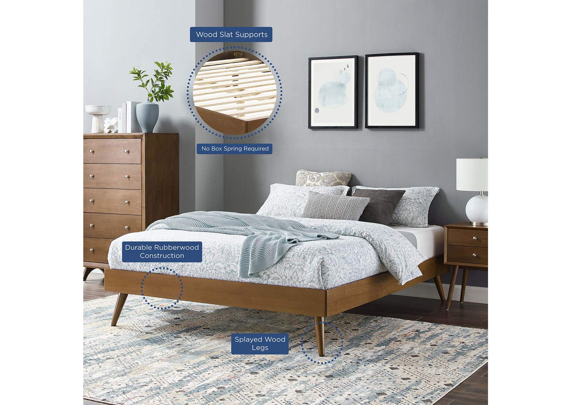Walnut Margo King Wood Platform Bed Frame,Modway