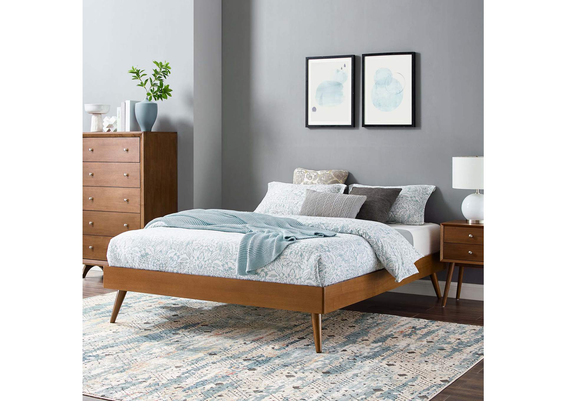 Walnut Margo King Wood Platform Bed Frame,Modway