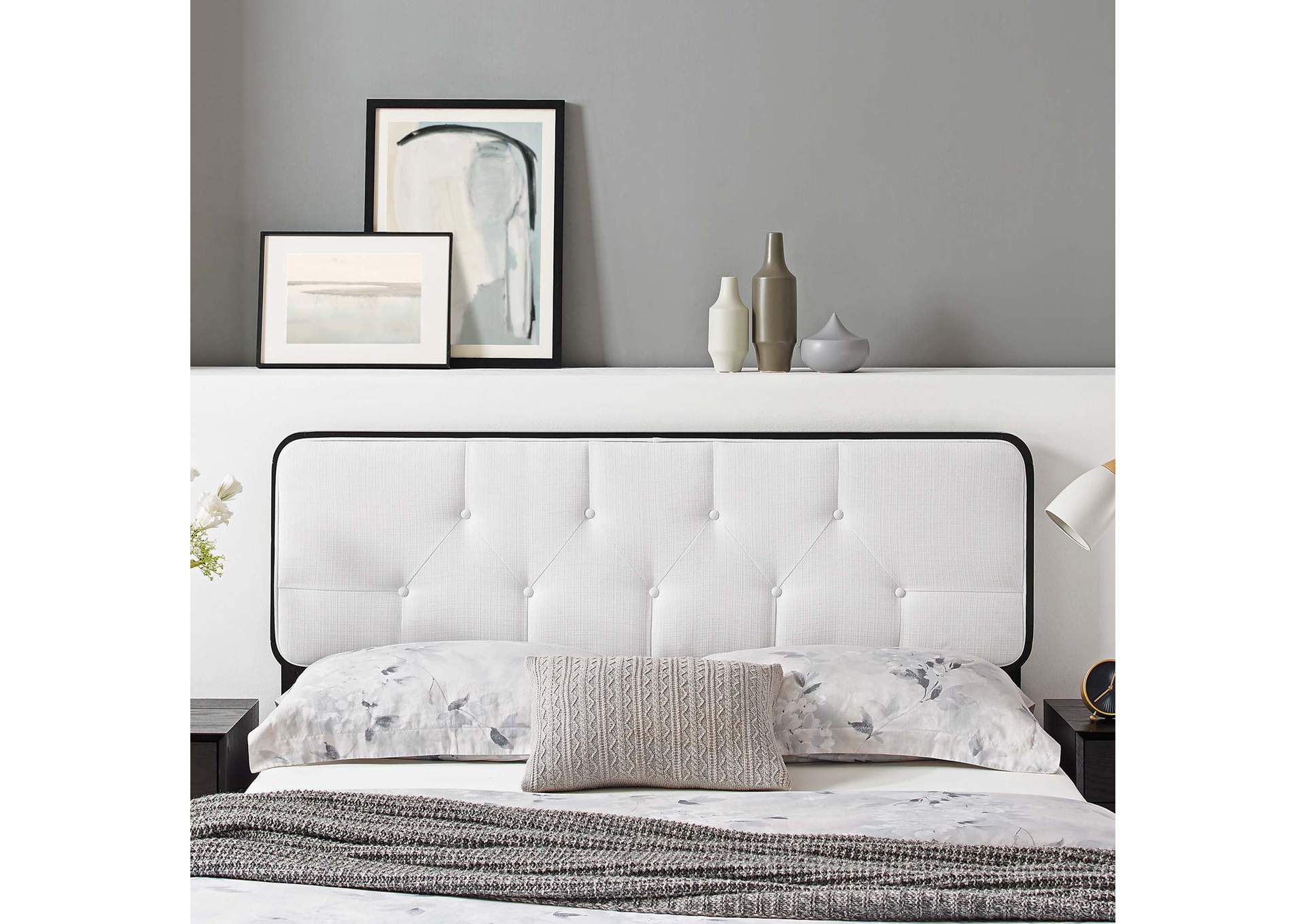 Collins Black White Tufted Full Fabric and Wood Headboard,Modway