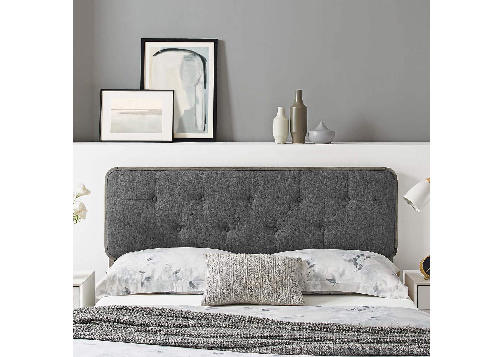 Collins Gray Charcoal Tufted Full Fabric and Wood Headboard,Modway