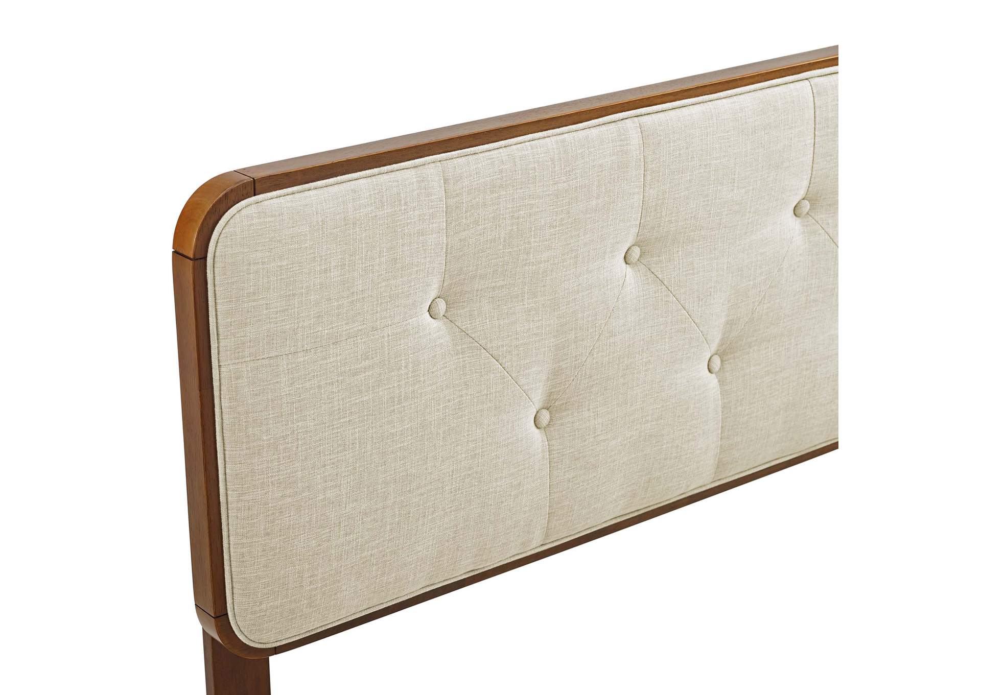 Collins Walnut Beige Tufted Full Fabric and Wood Headboard,Modway