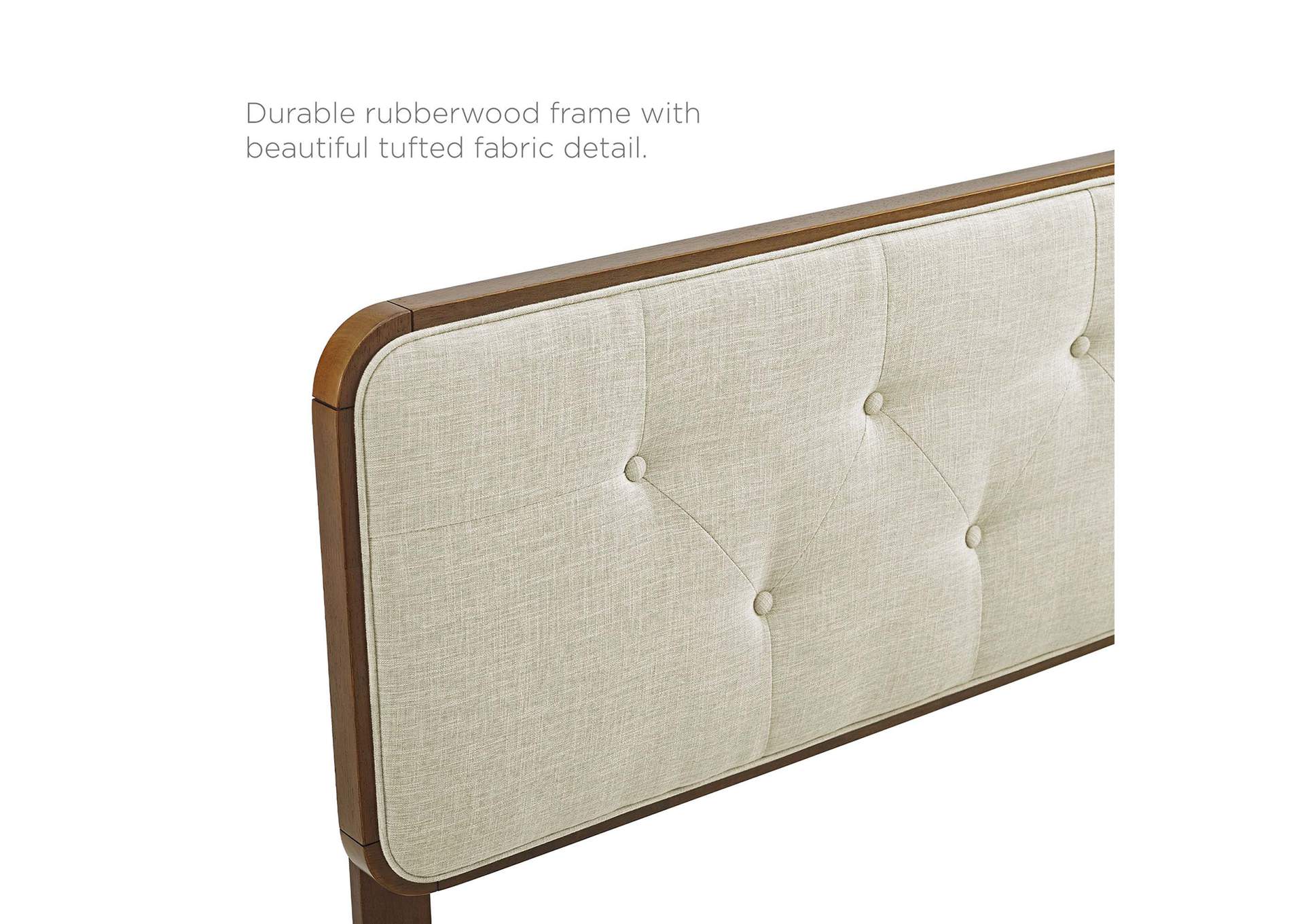 Collins Walnut Beige Tufted Full Fabric and Wood Headboard,Modway
