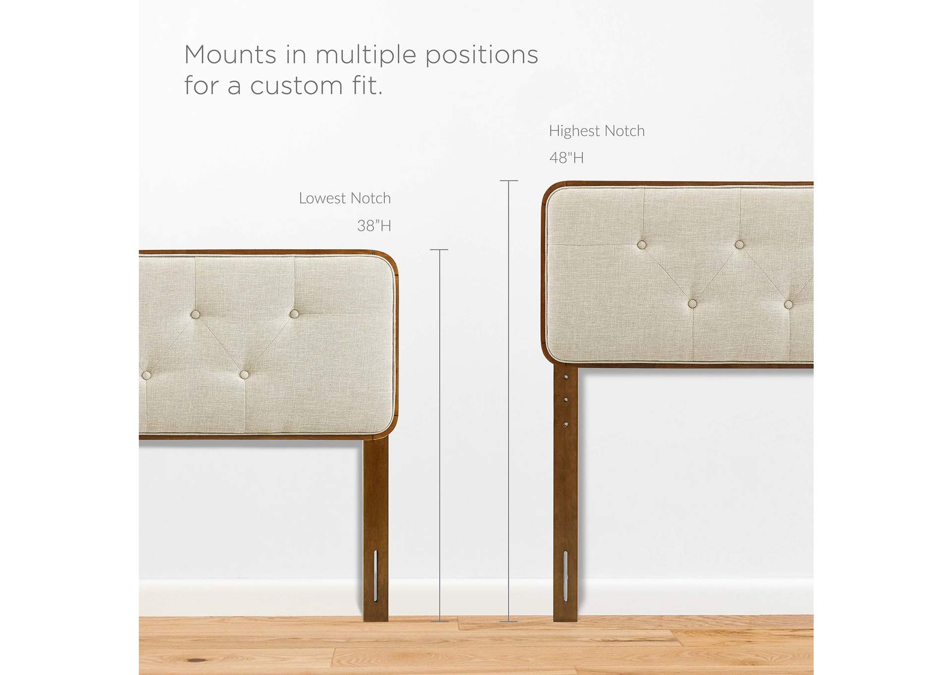 Collins Walnut Beige Tufted Full Fabric and Wood Headboard,Modway