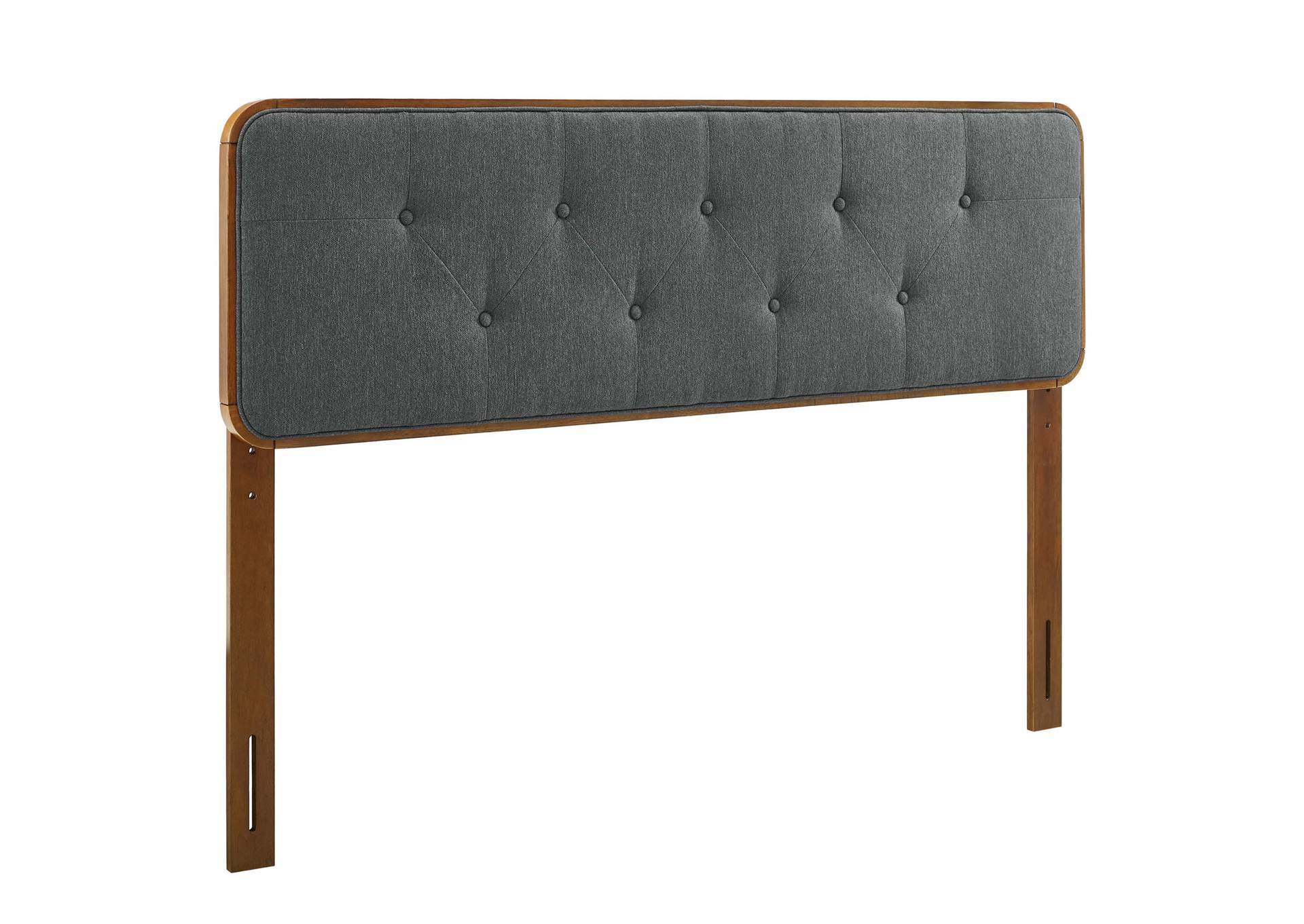 Collins Walnut Charcoal Tufted Full Fabric and Wood Headboard,Modway