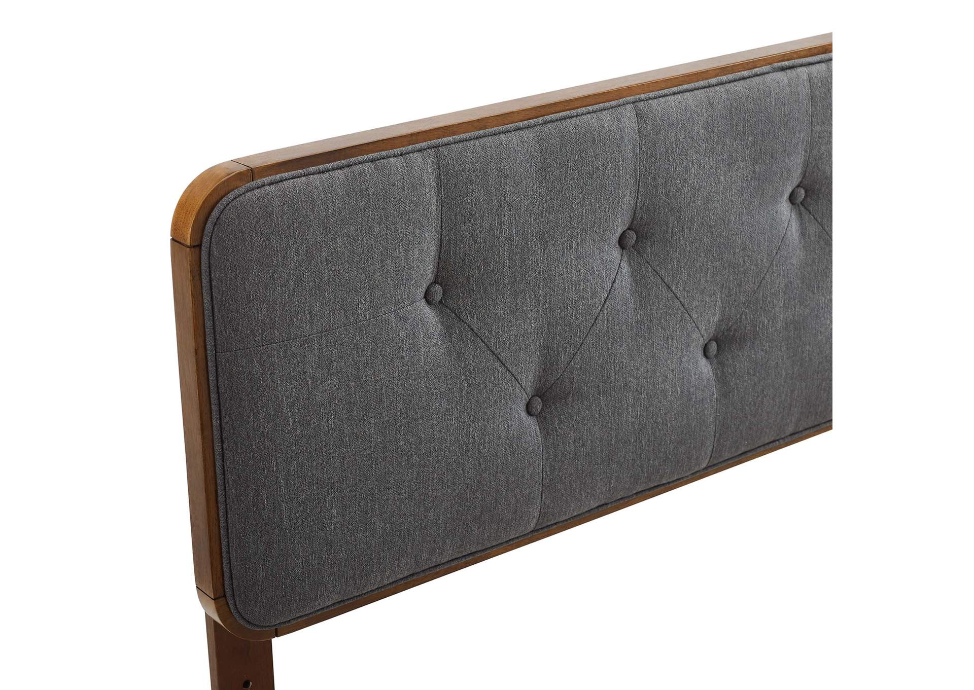 Collins Walnut Charcoal Tufted Full Fabric and Wood Headboard,Modway