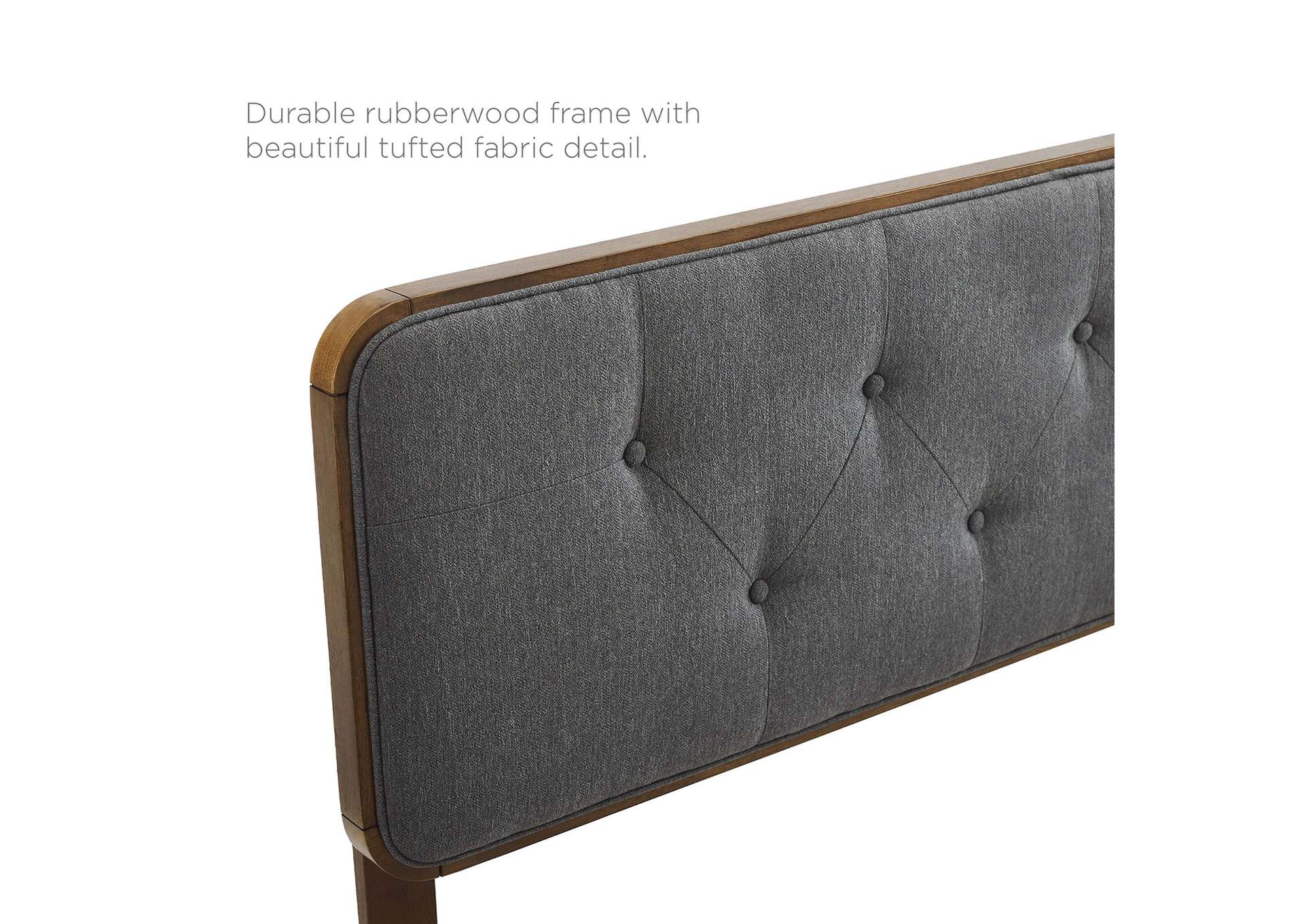 Collins Walnut Charcoal Tufted Full Fabric and Wood Headboard,Modway