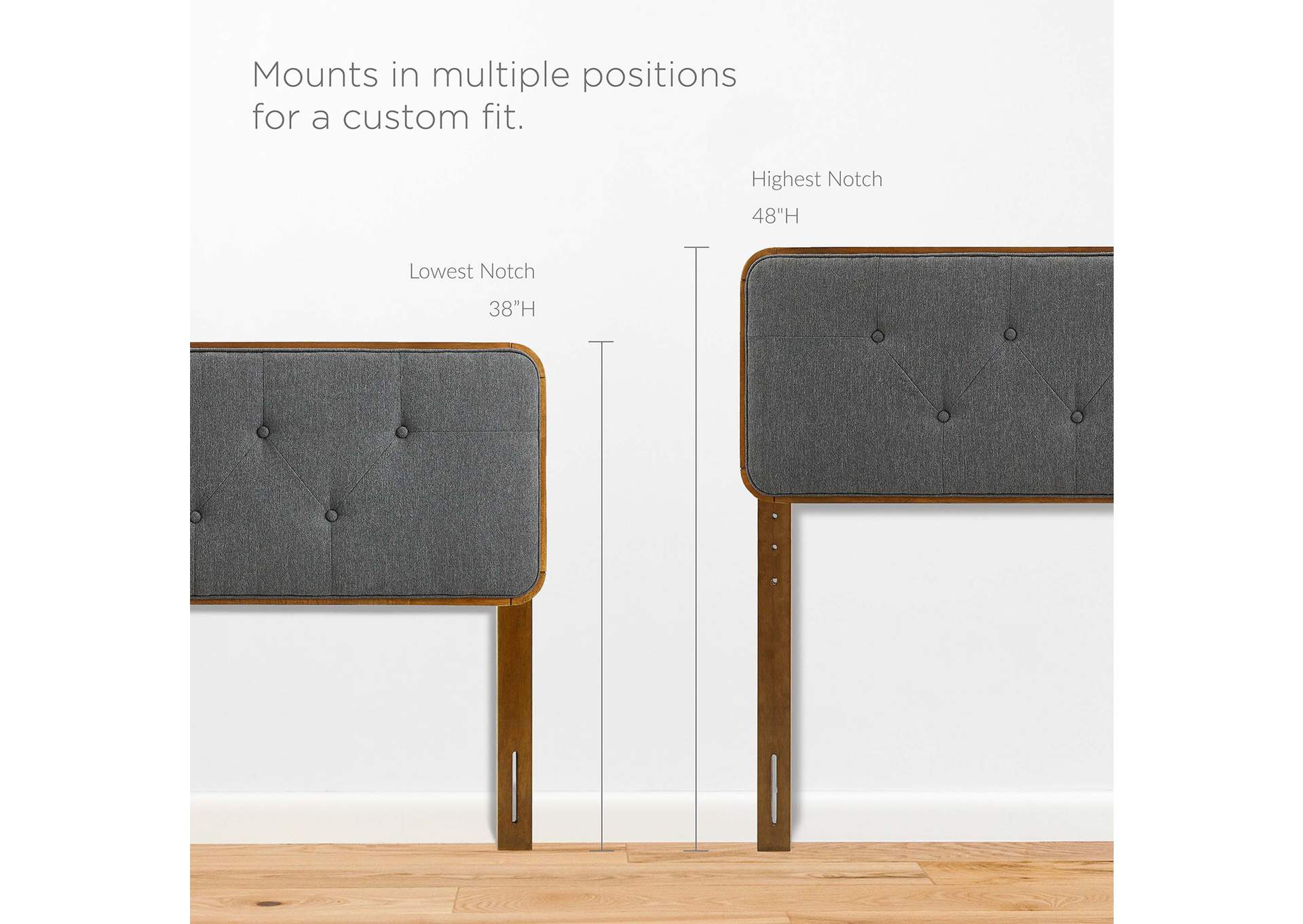 Collins Walnut Charcoal Tufted Full Fabric and Wood Headboard,Modway