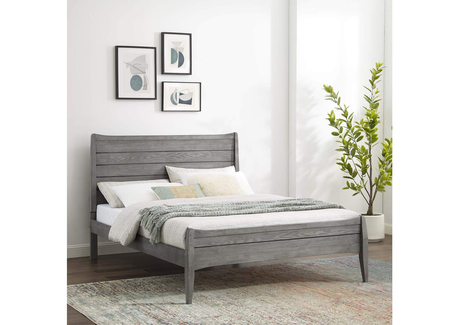 Gray Georgia Queen Wood Platform Bed,Modway