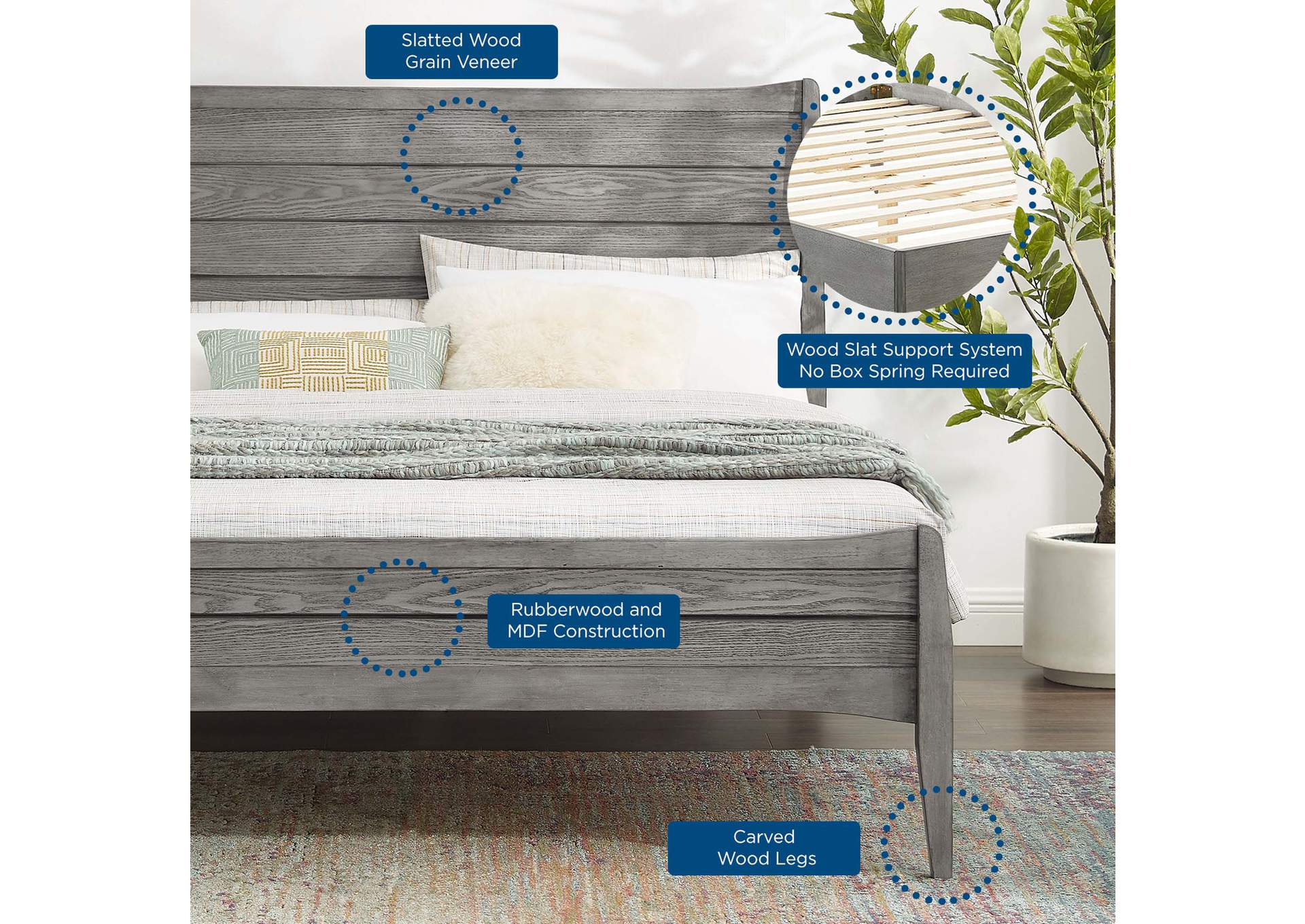 Gray Georgia Queen Wood Platform Bed,Modway