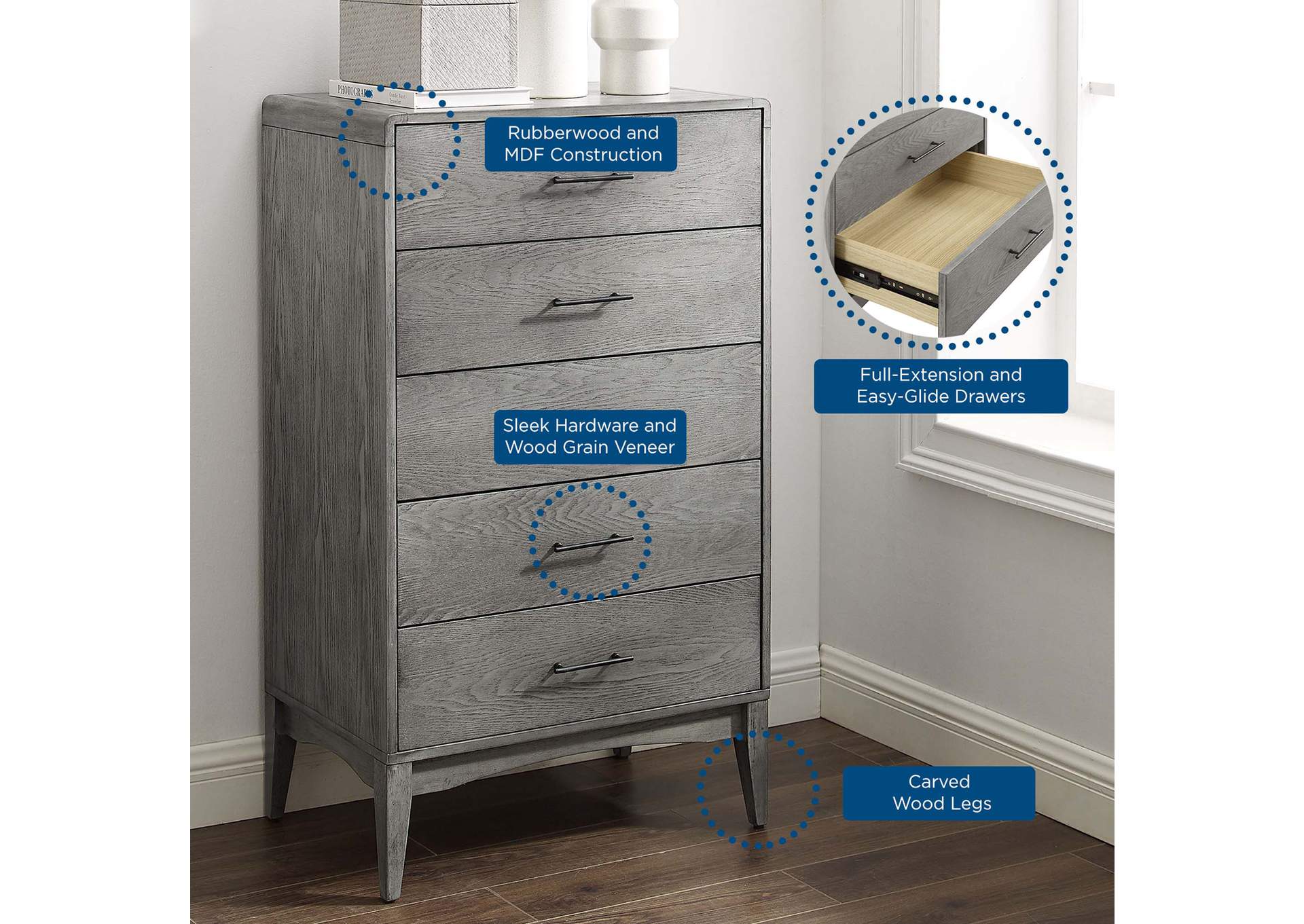 Gray Georgia Wood Chest,Modway