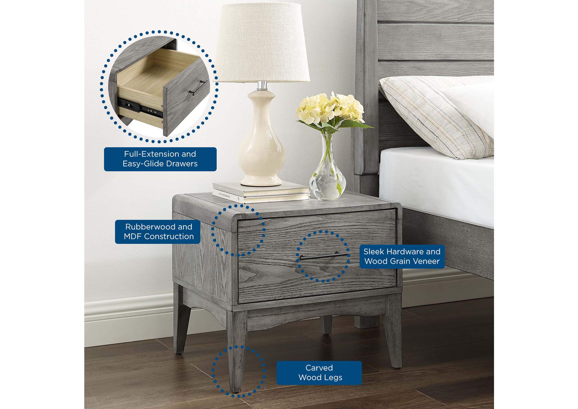 Gray Georgia Wood Nightstand,Modway