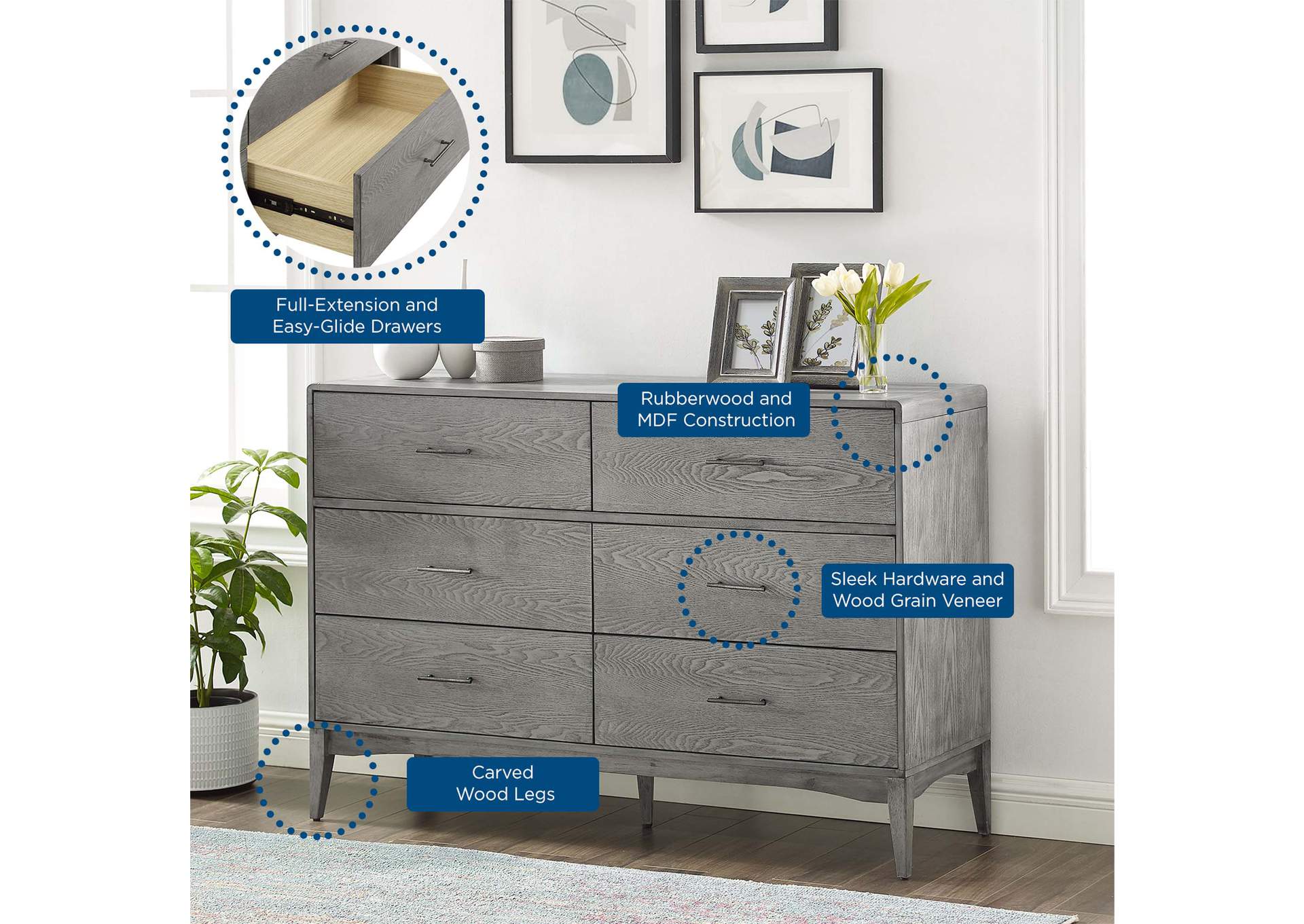 Gray Georgia Wood Dresser,Modway