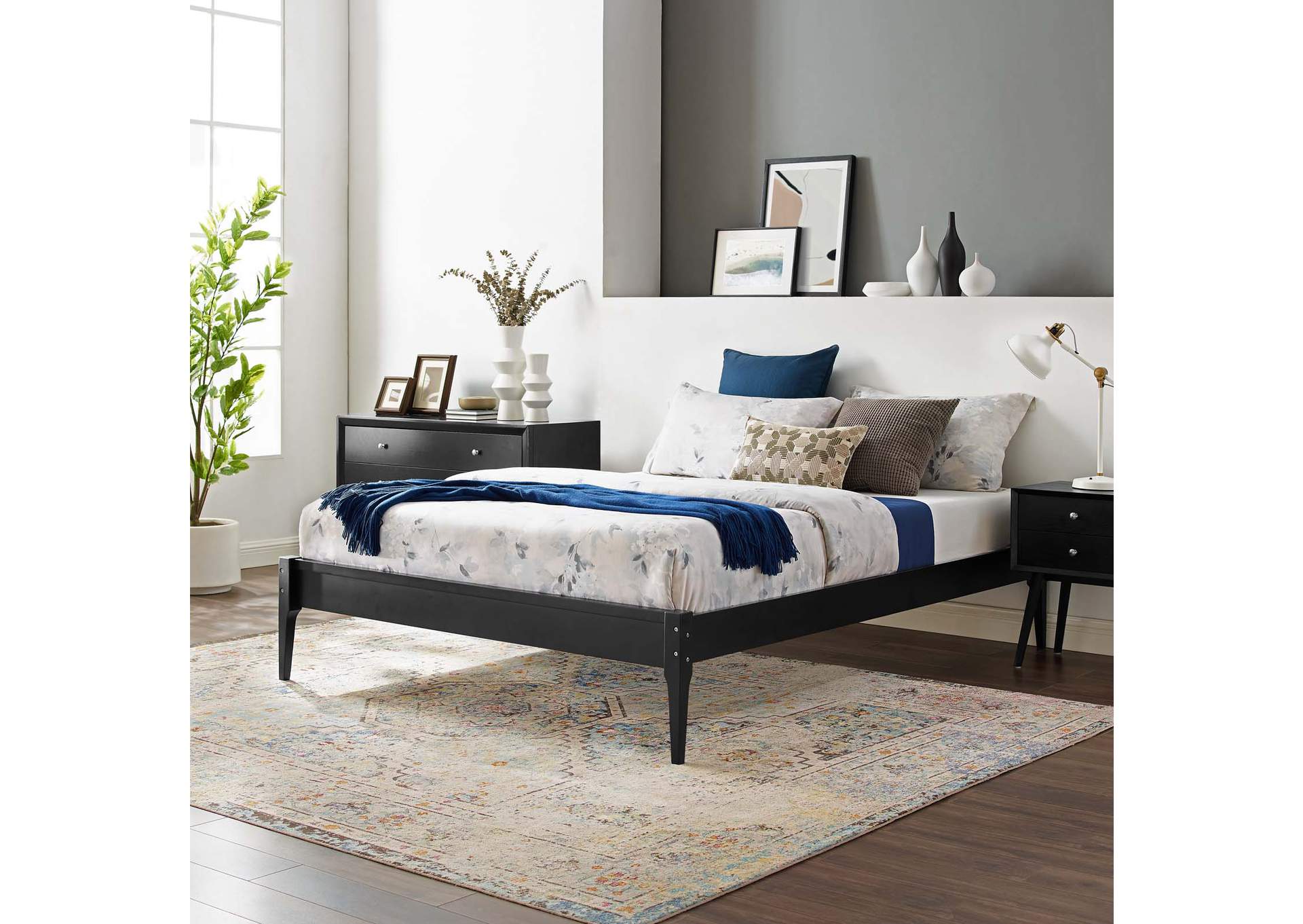 Black June Twin Wood Platform Bed Frame,Modway