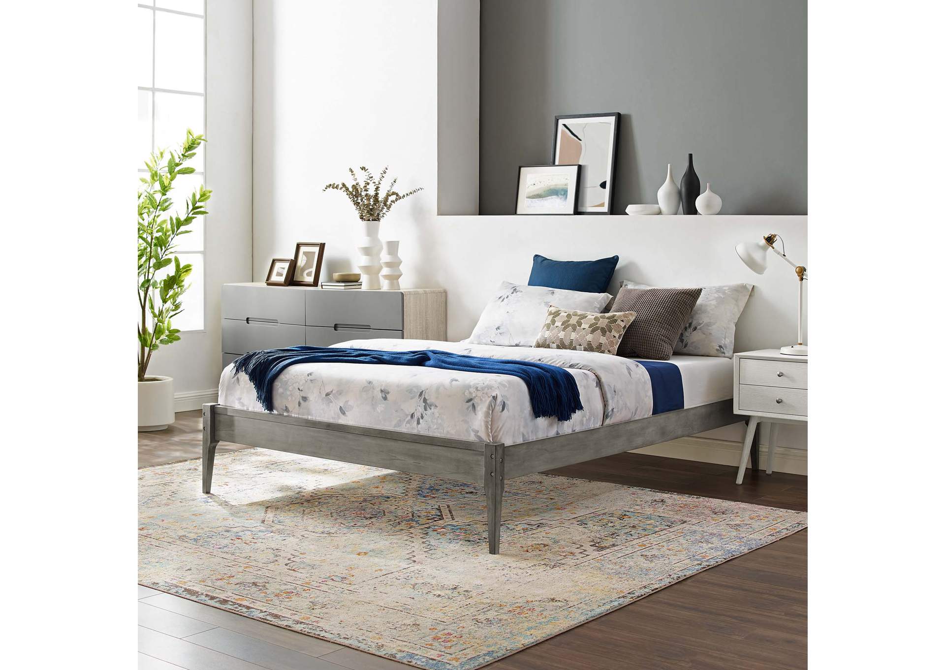 Gray June Twin Wood Platform Bed Frame,Modway