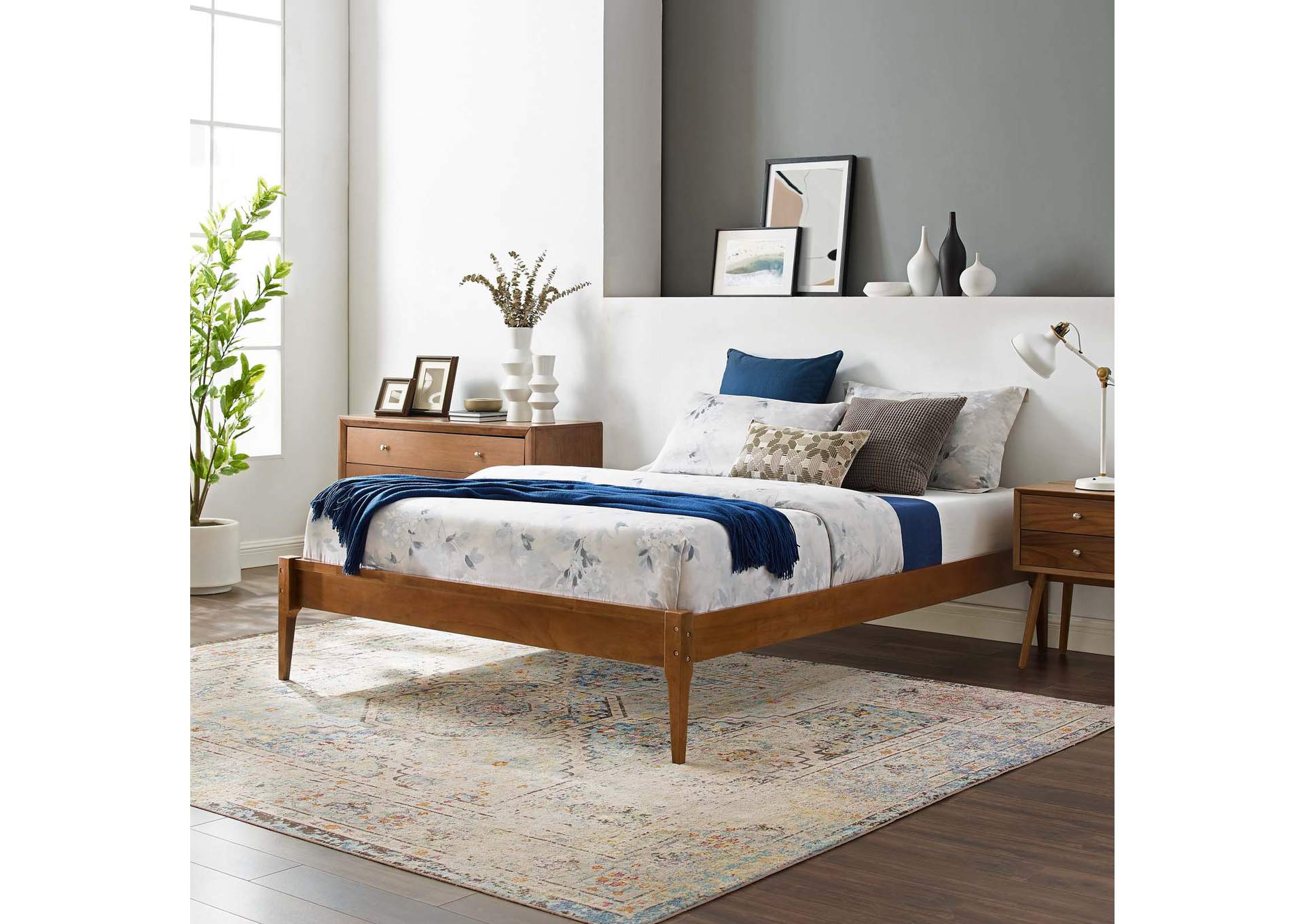 Walnut June Queen Wood Platform Bed Frame,Modway
